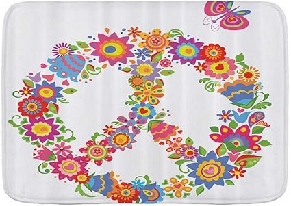 Amazon Gukisala バスマット 平和の花のシンボル平等平和な世界の夢についてのカラフルなイラスト マット滑り止め ソフトタッチ 丸洗い 洗濯 台所 脱衣場 キッチン 玄関やわらかマット 45 X 75cm Gukisala 浴室足ふきマット 通販
