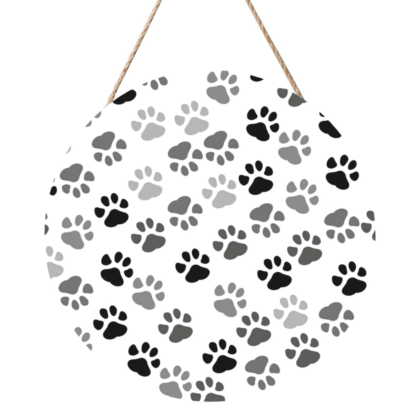 InOmak Dog Paw Print, Round Wood Panel Painting 12 in, Wall Hanging Painting For Home