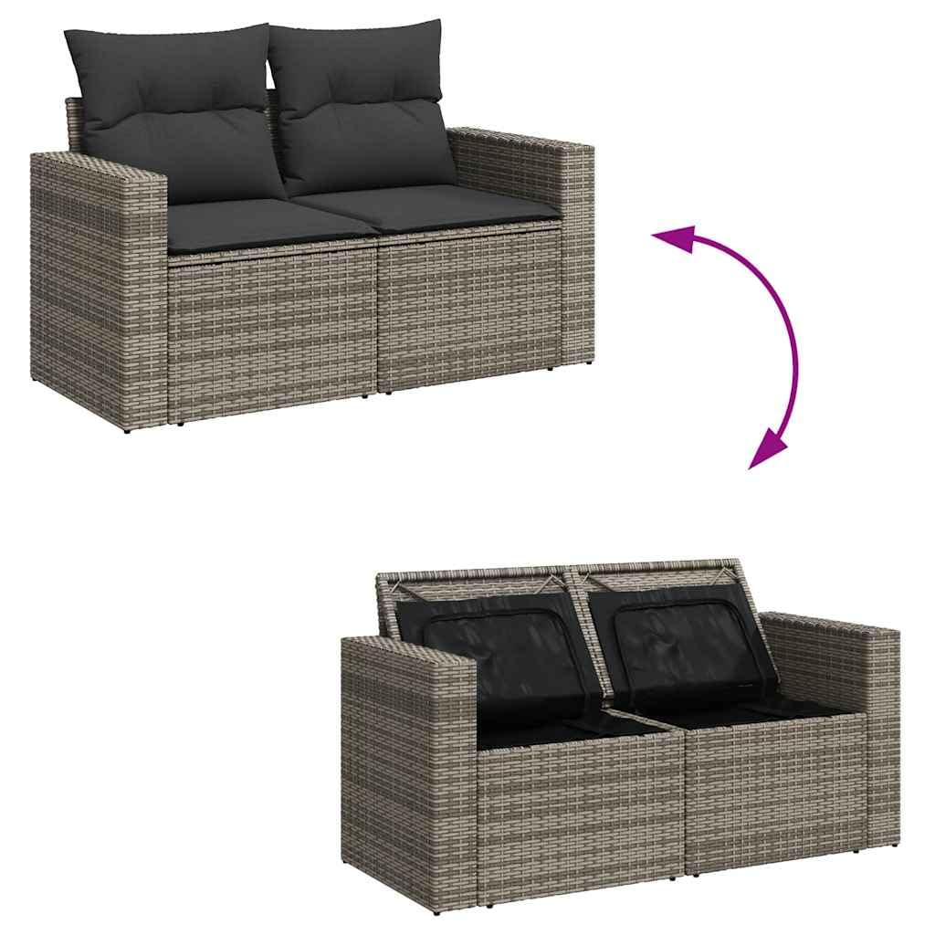 Juego de sofá modular de ratán sintético para jardín con espacio de almacenamiento y fundas de almohada extraíbles, 11 piezas, color gris