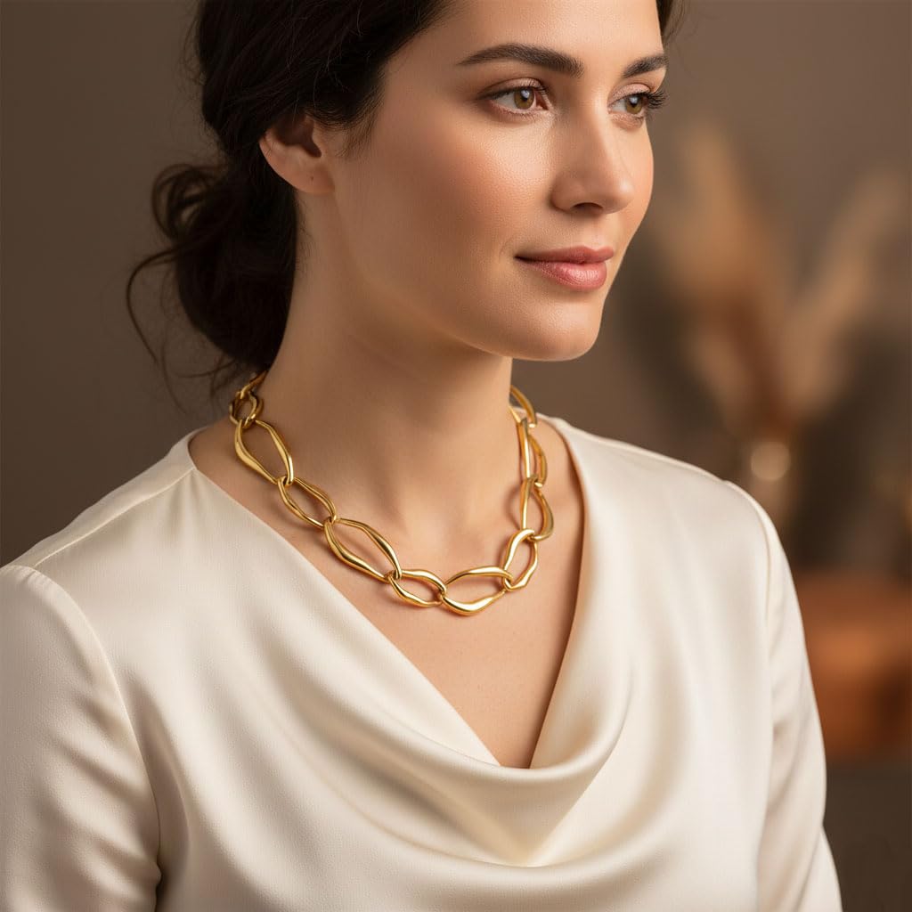 Schöner-SD Cadena de acero inoxidable para mujer, eslabones anchos, chapado en oro amarillo