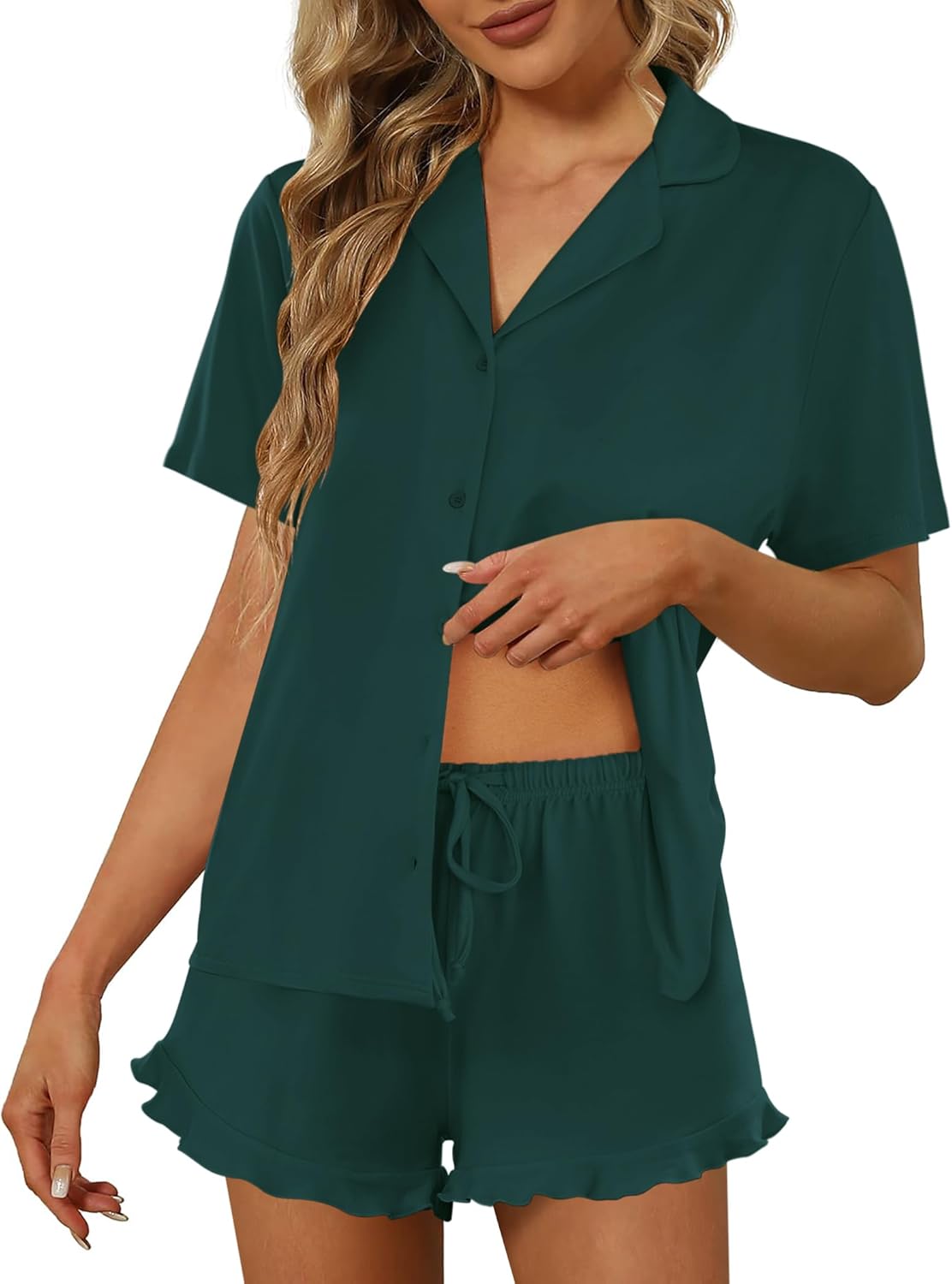 Ekouaer Pajamas Set for Women Short Sleeve Sleepwear Button Down Pjs Lounge Sets Soft Nightwear