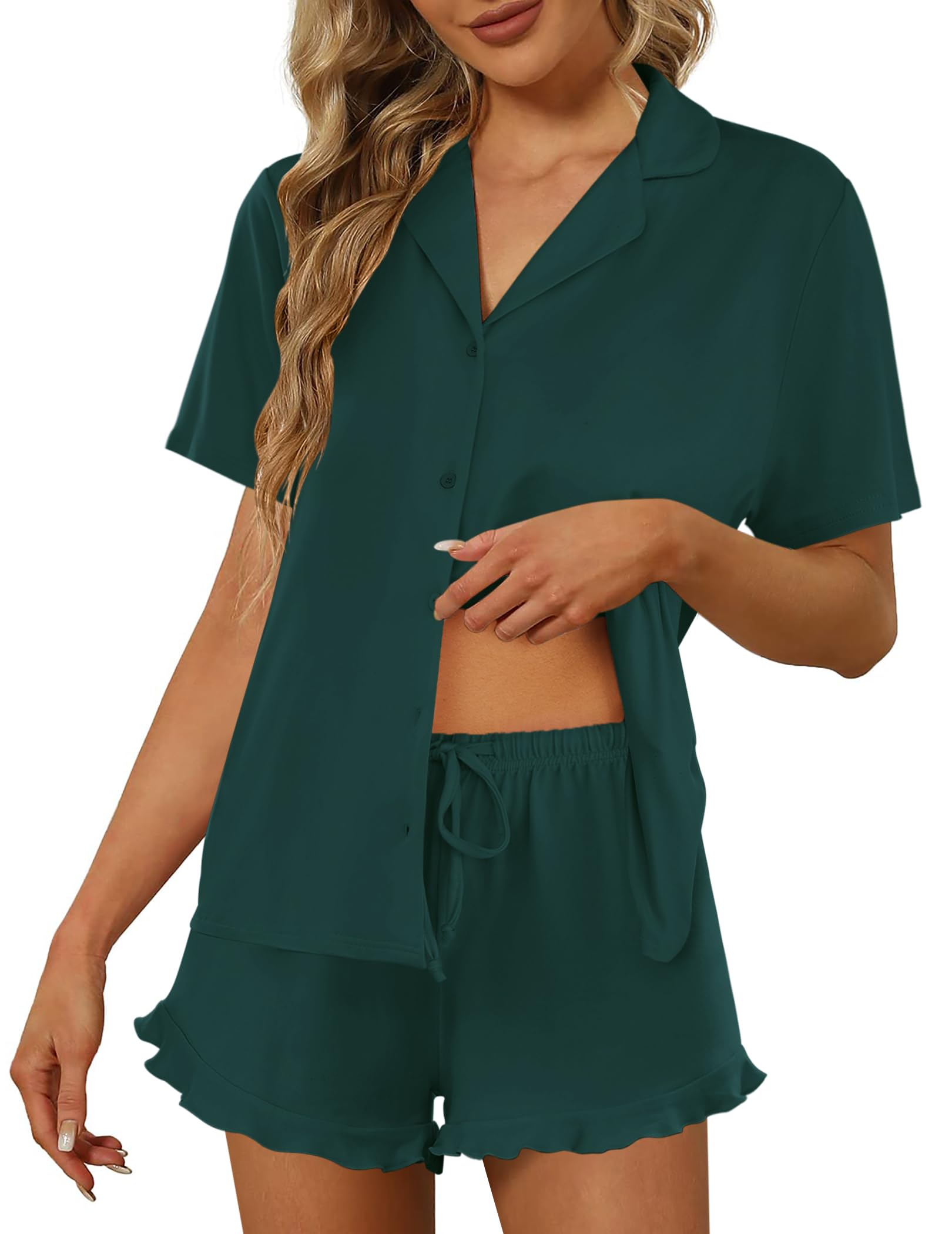Ekouaer Pajamas Set for Women Short Sleeve Sleepwear Button Down Pjs Lounge Sets Soft Nightwear