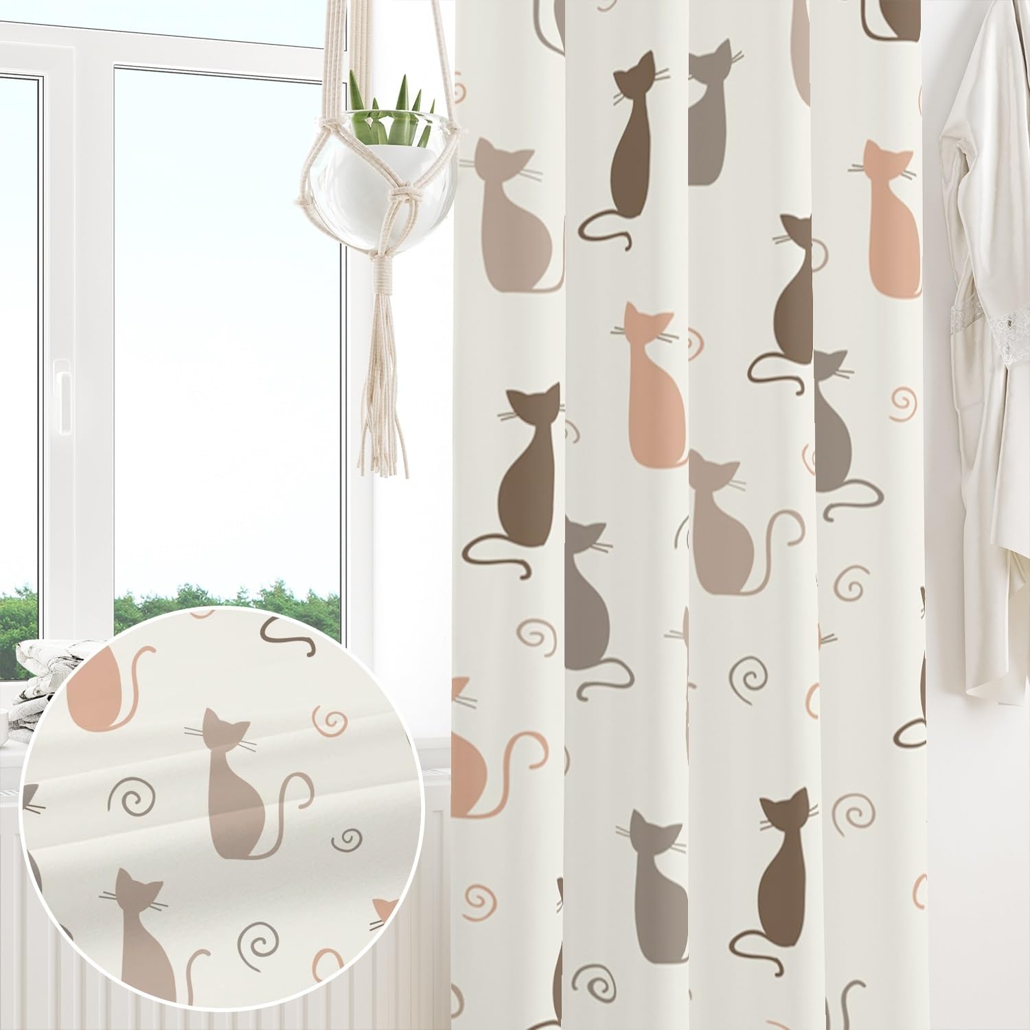 135x245cm Rideau occultant à Motifs de Chats animé Chaton coloré Silhouette arrière Cloisons isolantes Rideaux à œillets pour fenêtre Chambre d'enfant garçon ou Fille Salon,1 Panneau Simple