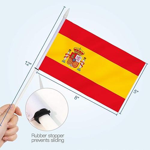 Miniatura 4 de Anley Paquete de 12 mini banderas españolas de España en barra, resistentes a la decoloración y colores vivos, 5 x 8 pulgadas con poste sólido y