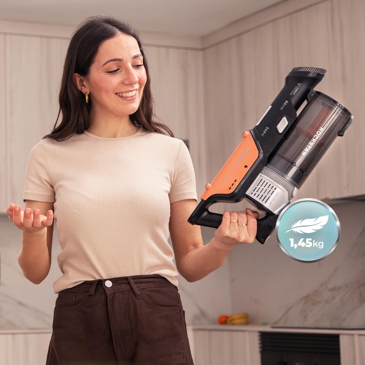 Cecotec Bezprzewodowy odkurzacz Conga Rockstar S30 Flex, ultralekki, 2,5 kg, 80 AW, silnik BLDC, 240 W, bezwłosowy pędzel, akumulator 45 min, rura ErgoFlex do szybkiego czyszczenia bez wysiłku w domu