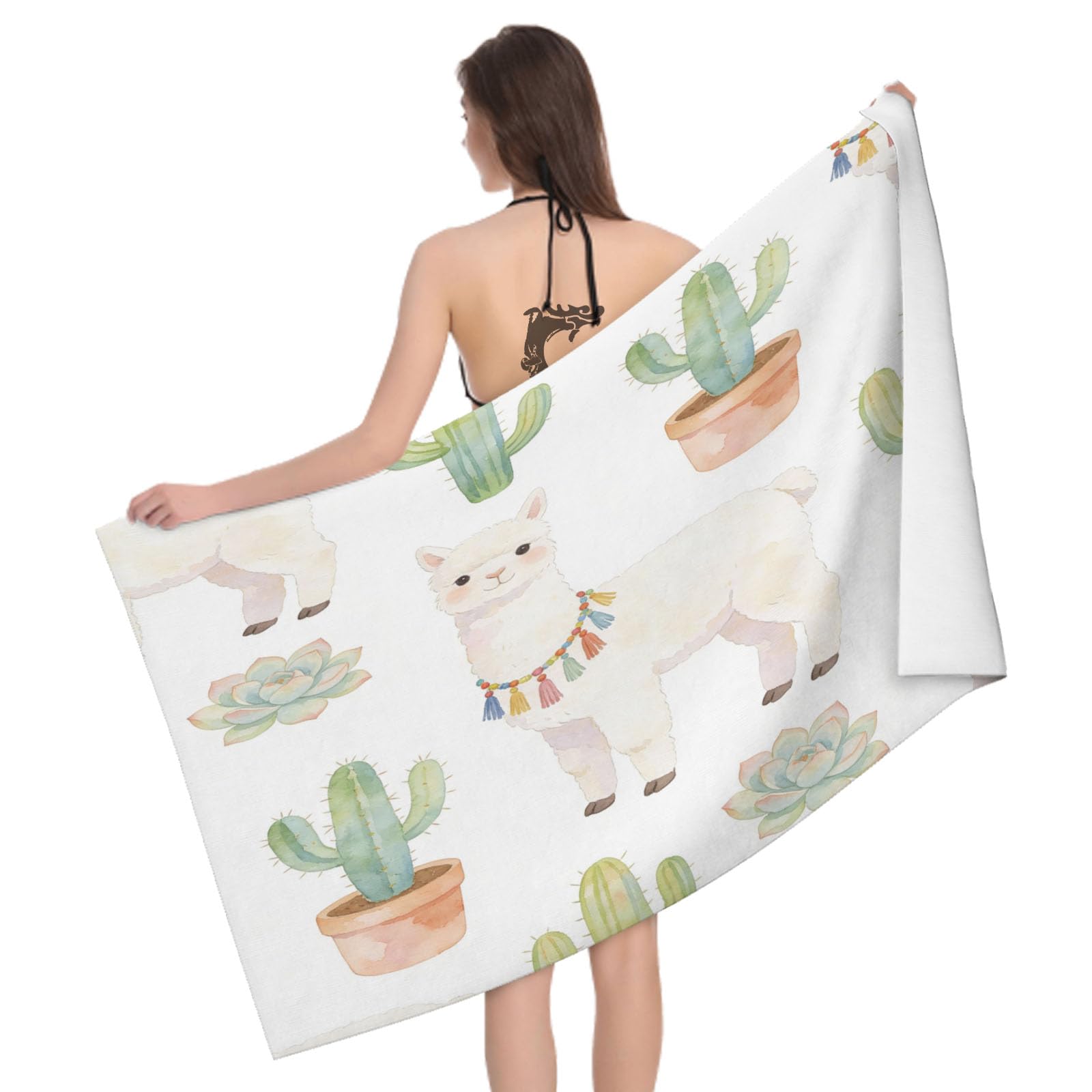Leichong 3D Alpaca Beach Towel Large Microfiber Soft Quick Dry for Adults, Simple Bath Towel Lightweight Soft Absorbent for Travel Swimming Pool Sports, 80 x 160 cm