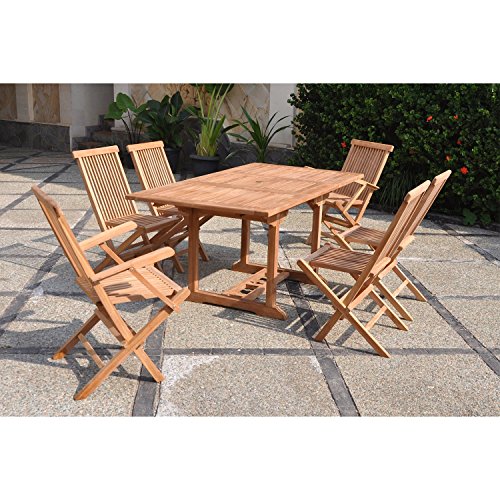 CONCEPT USINE | Salon de Jardin en Teck Massif 6 Personnes | Design KAJANG | Table Rectangle + 4...
