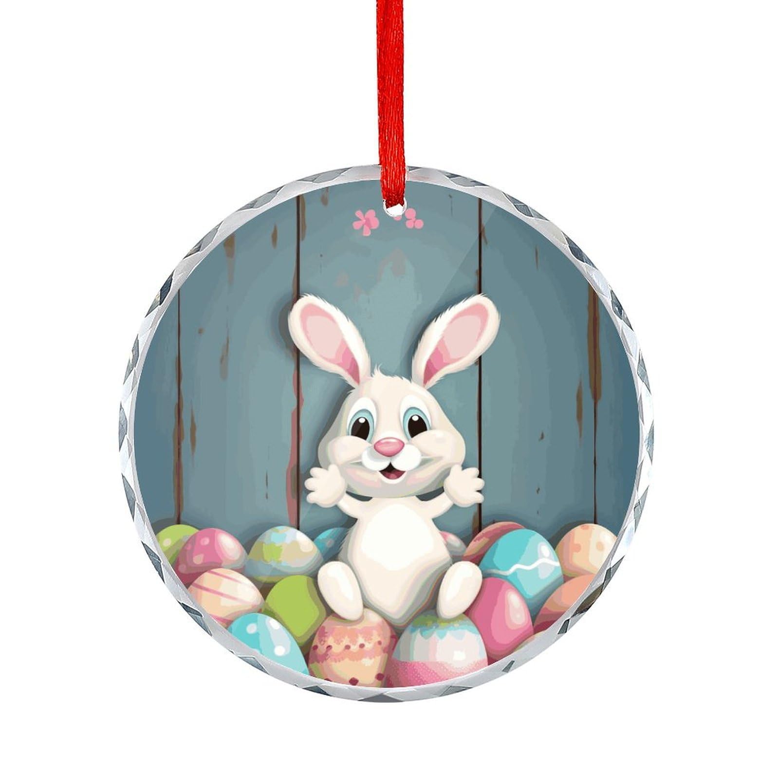 Btcowzrv Style Happy Easter Eggs Bunny Tail Round Ornament Hanging Pendant Decor
