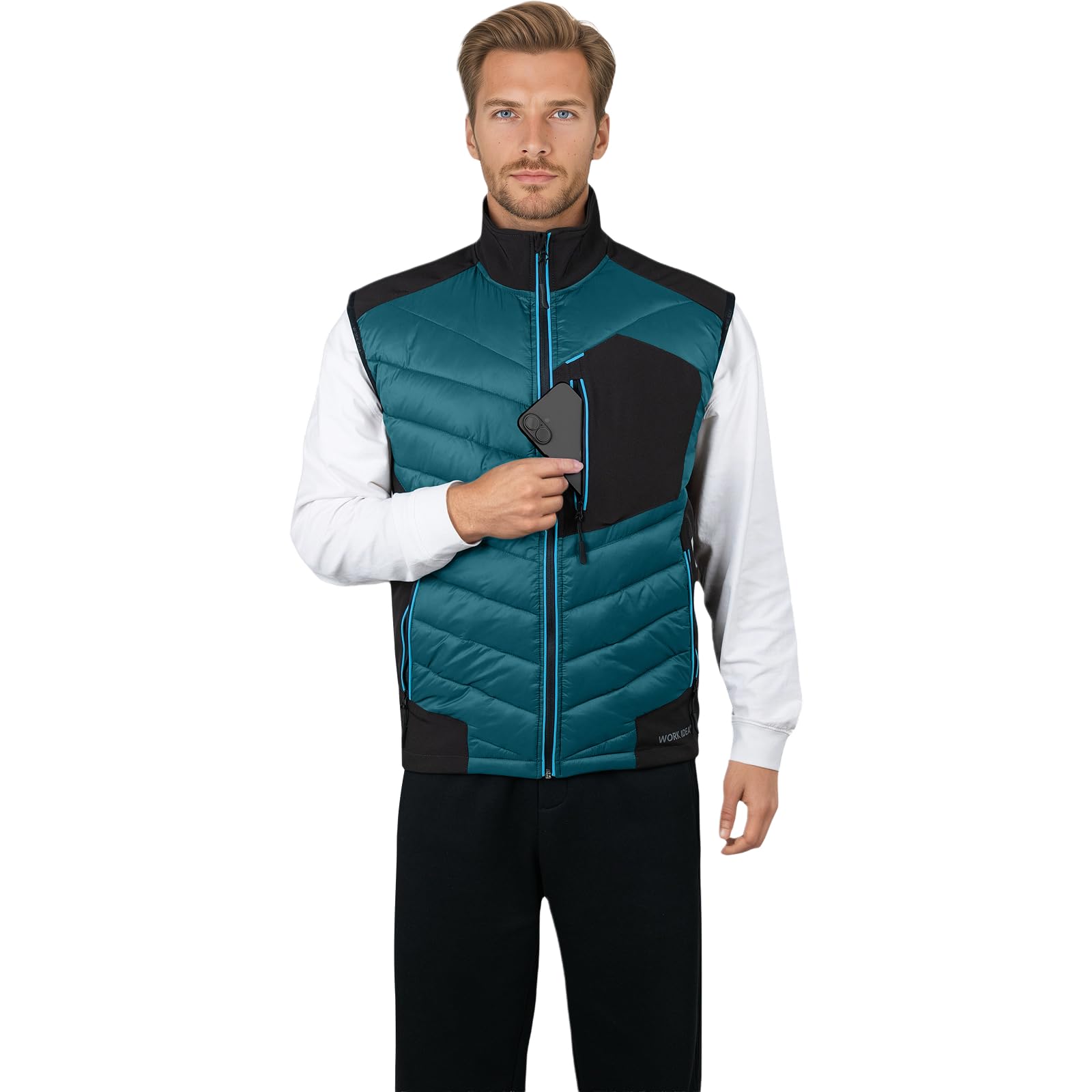 WORK IDEA Herren Outdoor Softshell Weste Wasserabweisend Winddicht Ärmellose Jacke - Atmungsaktives Leichtes Sport Vest mit Taschen für, Radfahren, Laufen, Wandern, Golf und Arbeitskontexte