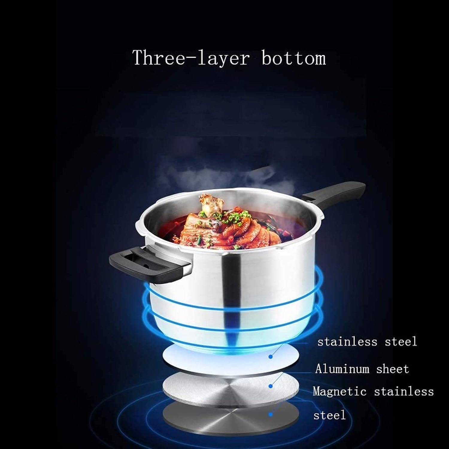 Stainless Steel High Pressure Cooker 100Kpa Large Capacity Fast High Pressure Cooking Pot Suitable for Gas Stoves Induction Cooker Silver-6L