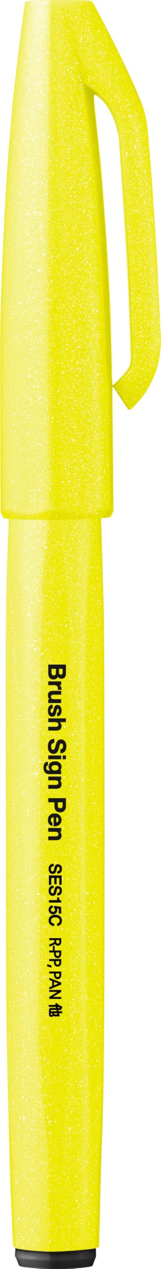 Pentel SES15C-FGX Brush Sign Pen Neon Yellow Fibre Tip Brush Like Tip Pack of 10