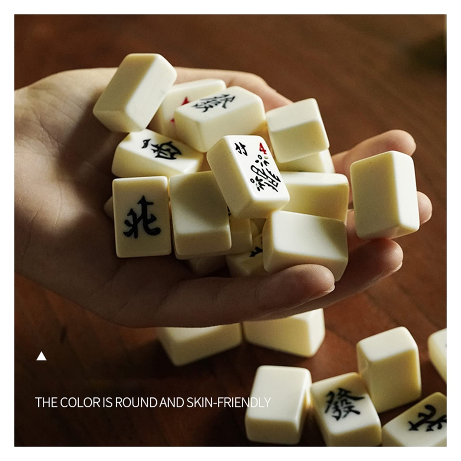 Mini Mahjong przenośna podróżna gra planszowa ze składanym stołem chiński zestaw do mahjong mały rozmiar Mahjiang płytki gra karciana (Color : White)