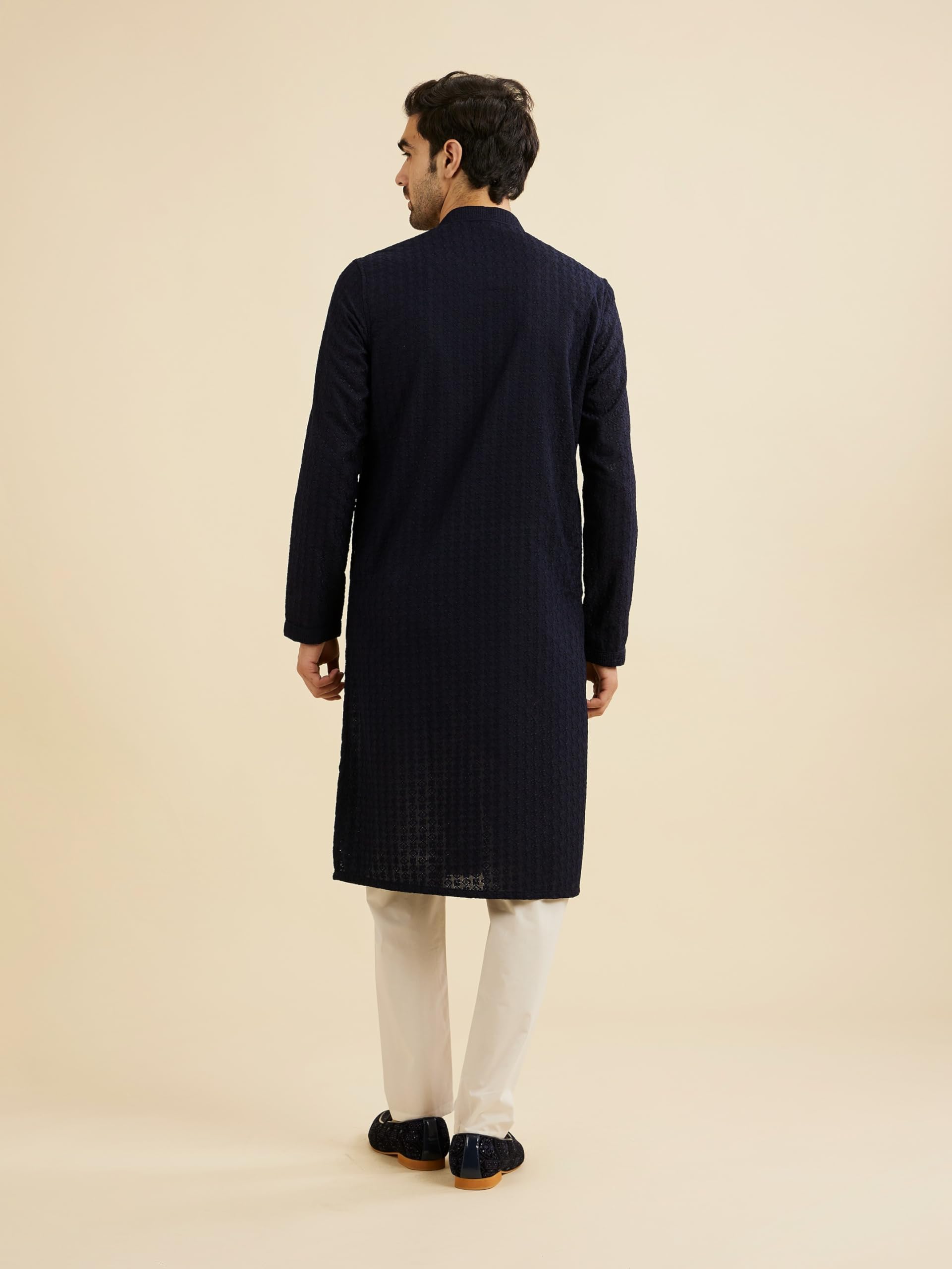 Manyavar Chikankari Kurta tradycyjna mieszanka bawełny zestaw piżam męskich (2 szt.)