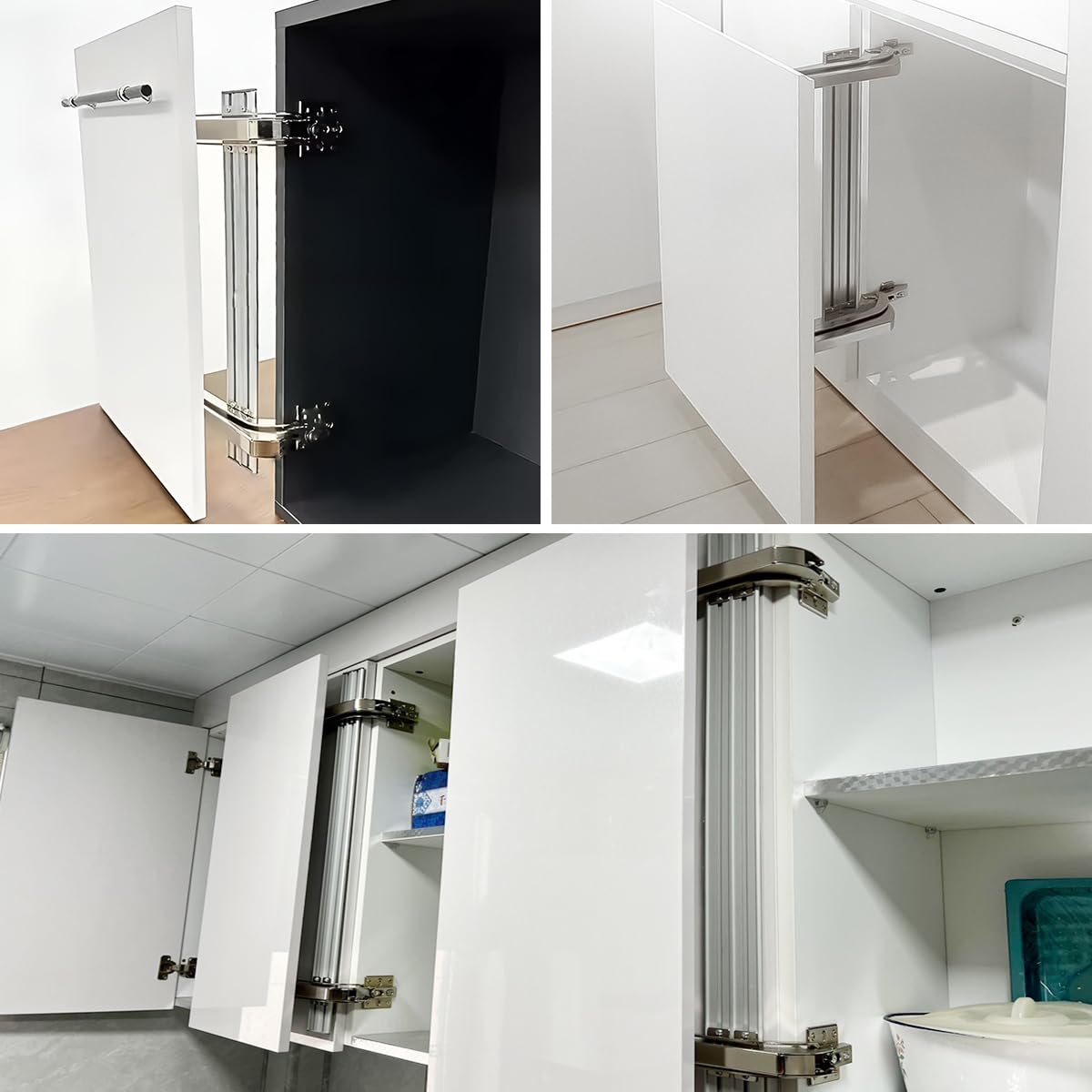 HOWHY Juego de bisagras de puerta de apertura lateral, bisagra resistente de 15.5 libras, apertura paralela de 180°, puerta corredera de armario | Mecanismo deslizante paralelo suave con amortiguador silencioso. Cuenta con microajuste 3D