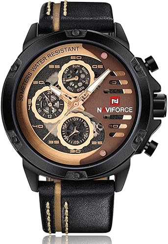 NAVIFORCE Sport Military Watches for Men Waterproof Watch Analog Quartz Leather Band Date Calendar Clock Wristwatch
