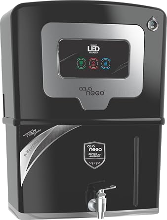 Arrose Pure Aqua neeo Smart LED RO Water Purifier Active Copper With B12 Alkaline + RO + UV + UF + MTDS Controller minerals water Premium Silver Black 13 Litter(Made in india)