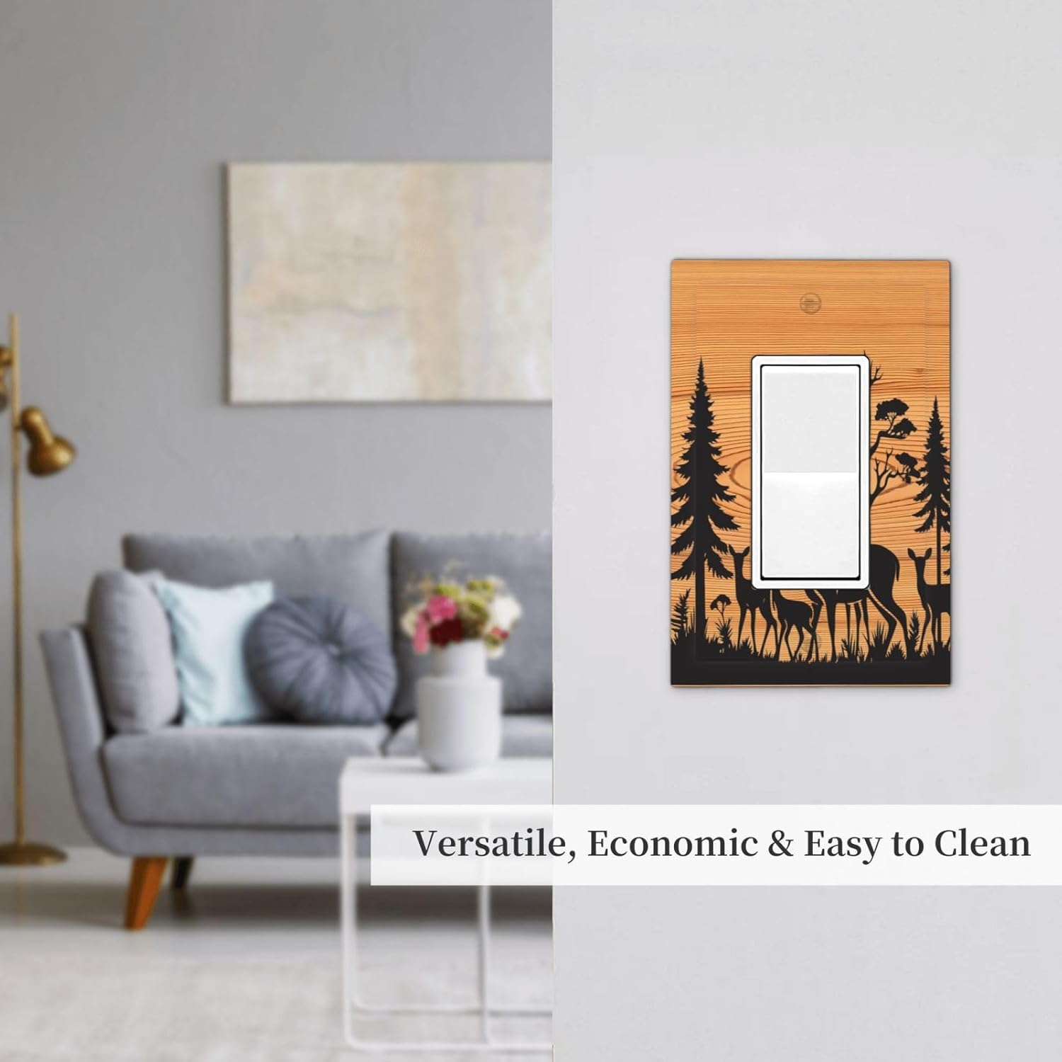 Rustic Deer Pine Tree Light Switch Cover 1 Gang Single Rocker Wall Plate Decorative Farmhouse Country Vintage Switchplate Faceplate Lightswitch for Bathroom Kitchen Bedroom