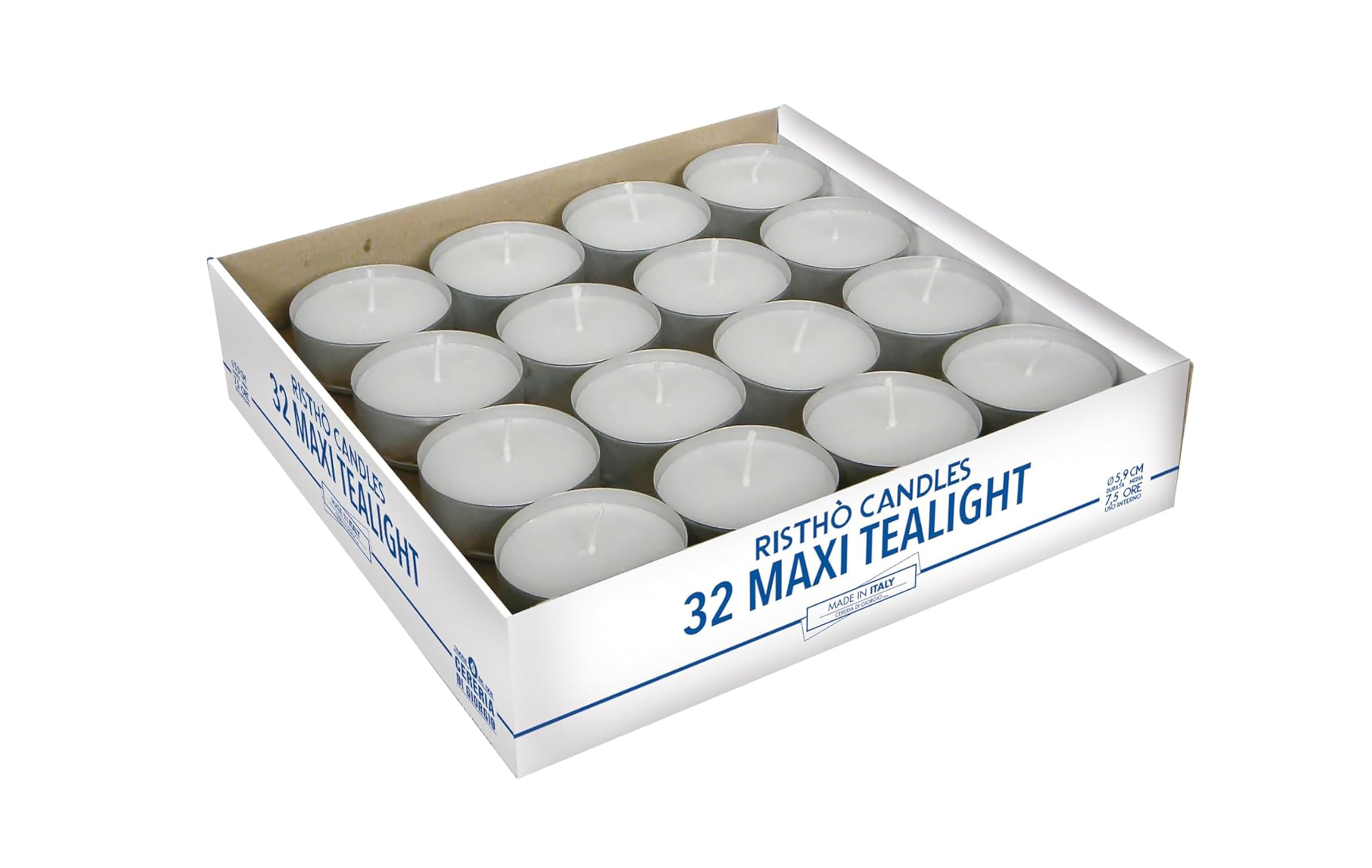 Cereria di Giorgio risthò Maxi Tealight with Cup, Wax, White, 5.9 x 5.9 x 2.3 cm, 32 Unit