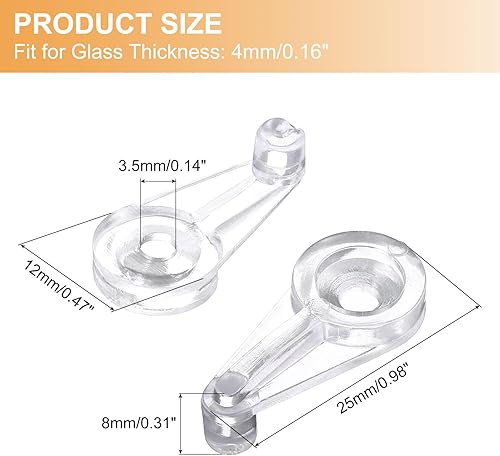 Miniatura 2 de uxcell Juego de 25 clips de retención de vidrio, clips de vidrio de plástico de 0.984 in con tornillos para fijar puertas de gabinete de vidrio de