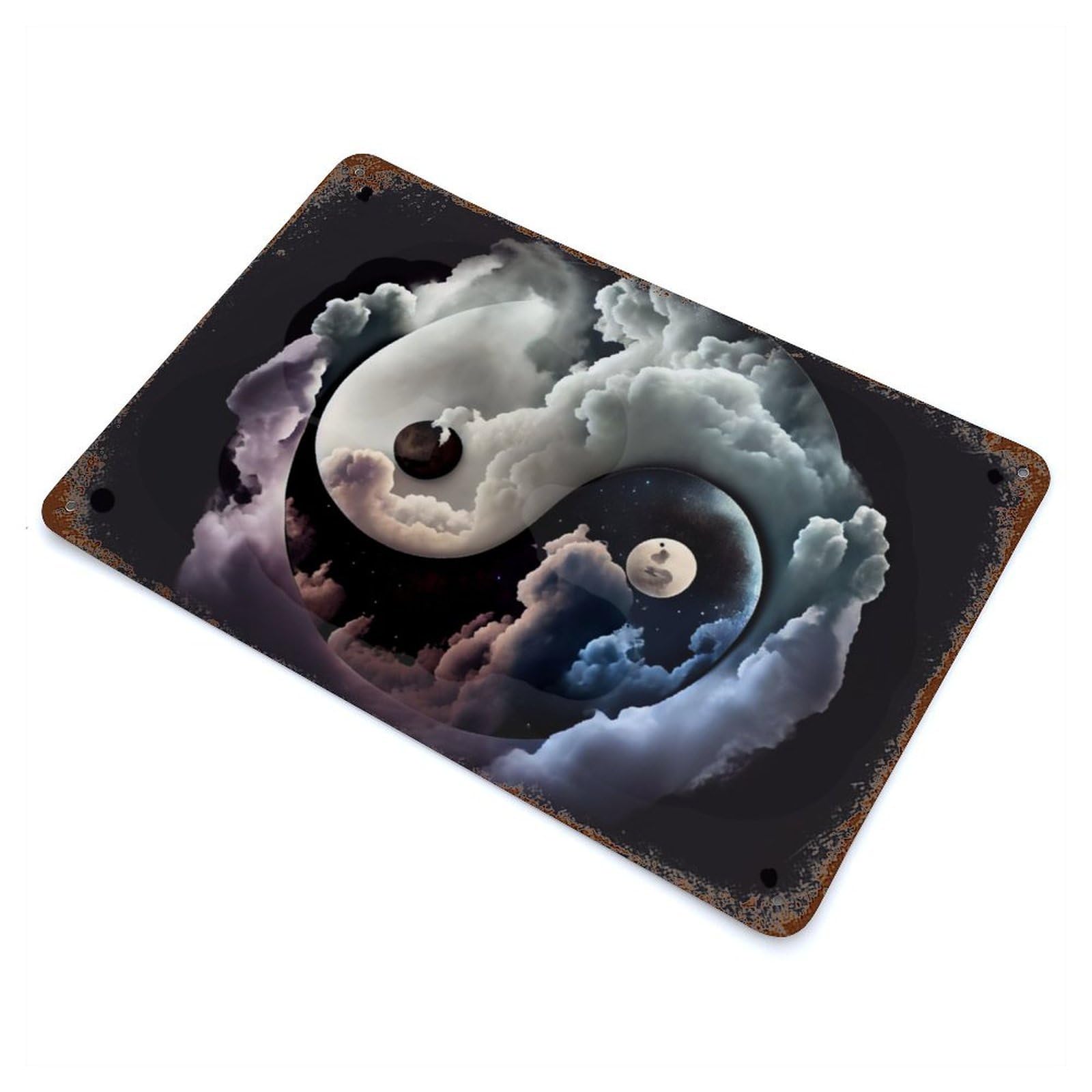 Heavenly Harmony Yin Yang Rustic Tin Plaque 11.8"x7.9", for Shed, Workshop And Garage Wall Decor, Rustic Home Decor