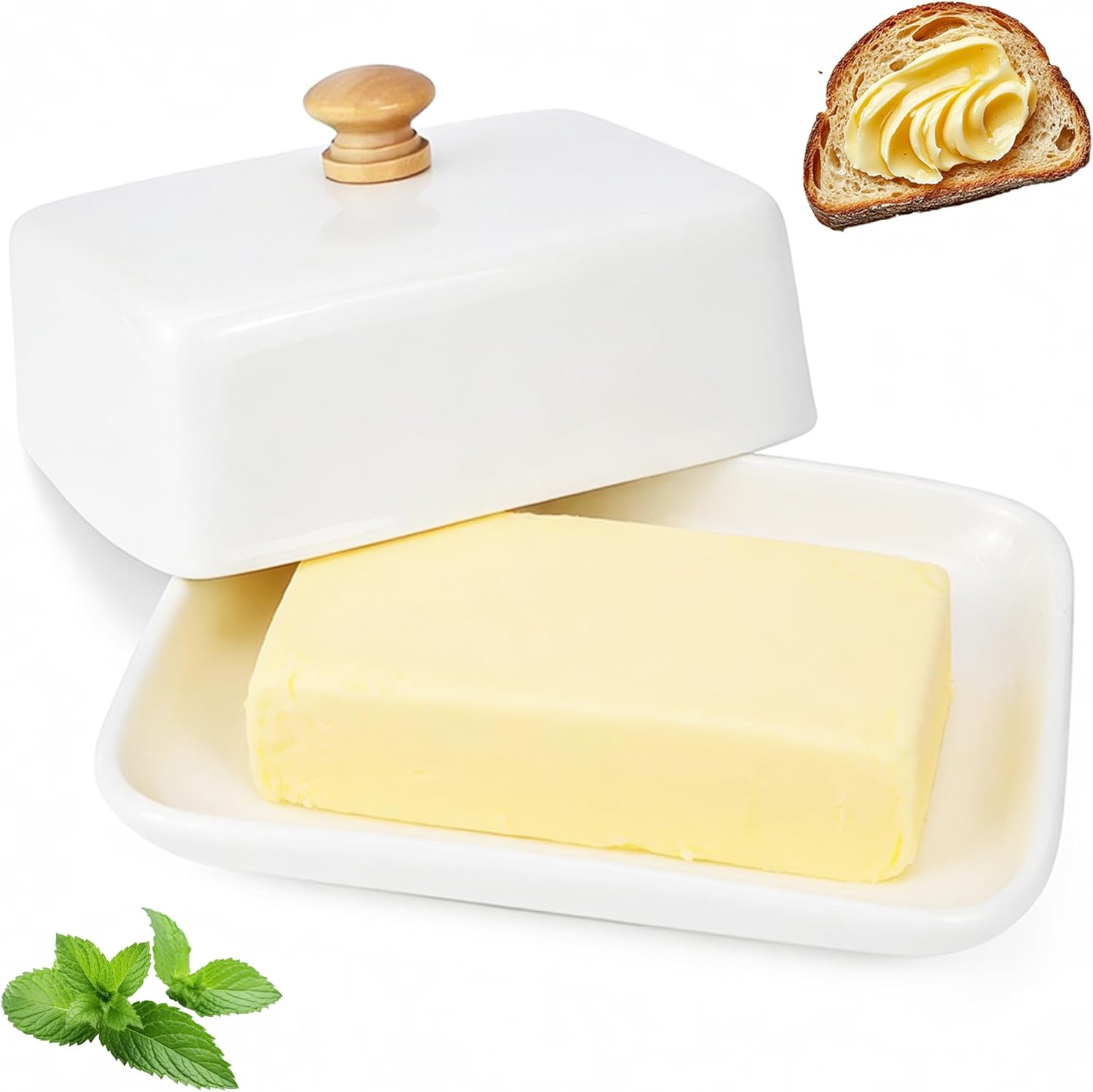 Butterdose Keramik, Weiß Butterdose mit Deckel für Kühlschrank &amp; Tisch, Butterglocke für 250g Butter, Spülmaschinengeeignet Butterbox für Haushalt und Küche