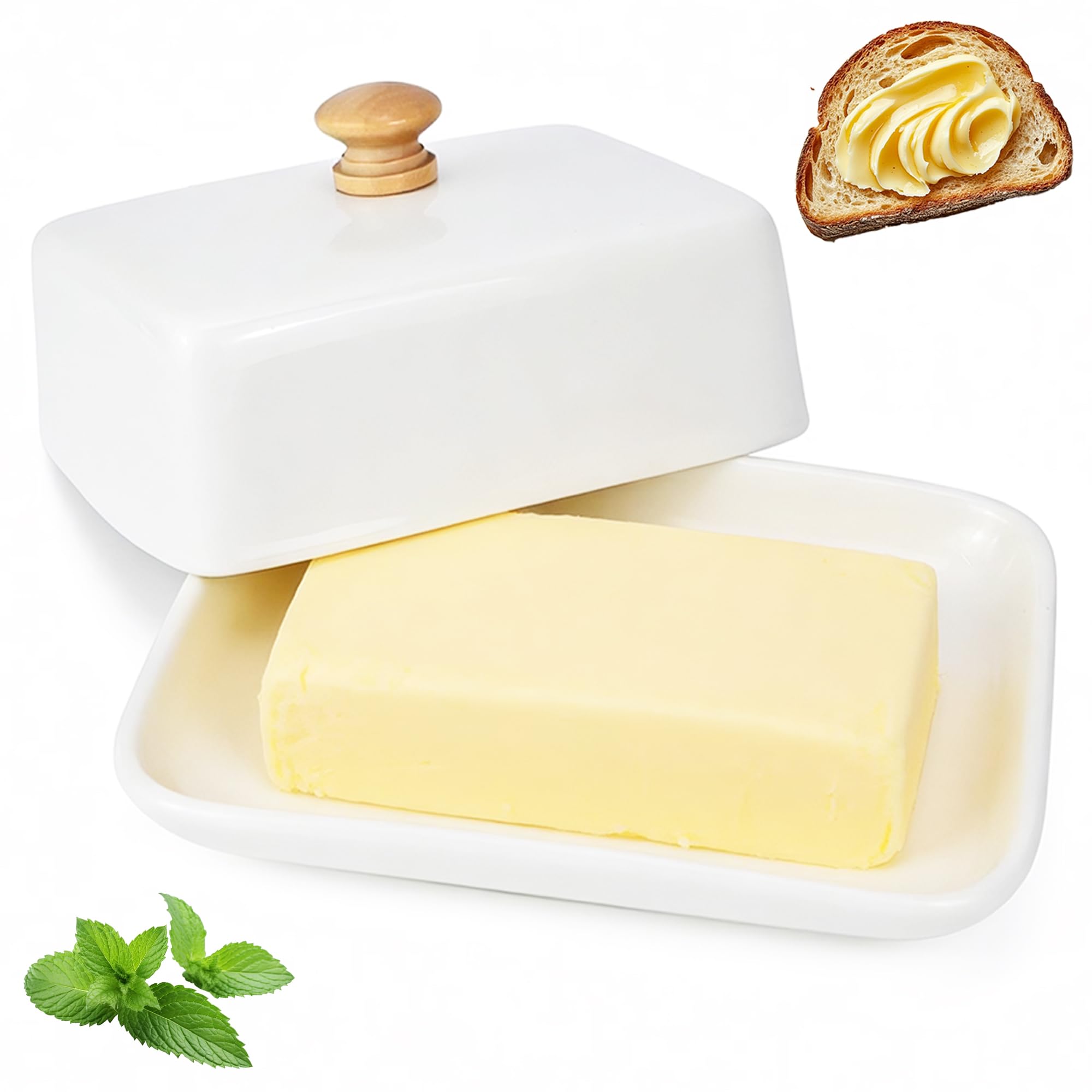 Butterdose Keramik, Weiß Butterdose mit Deckel für Kühlschrank & Tisch, Butterglocke für 250g Butter, Spülmaschinengeeignet Butterbox für Haushalt und Küche