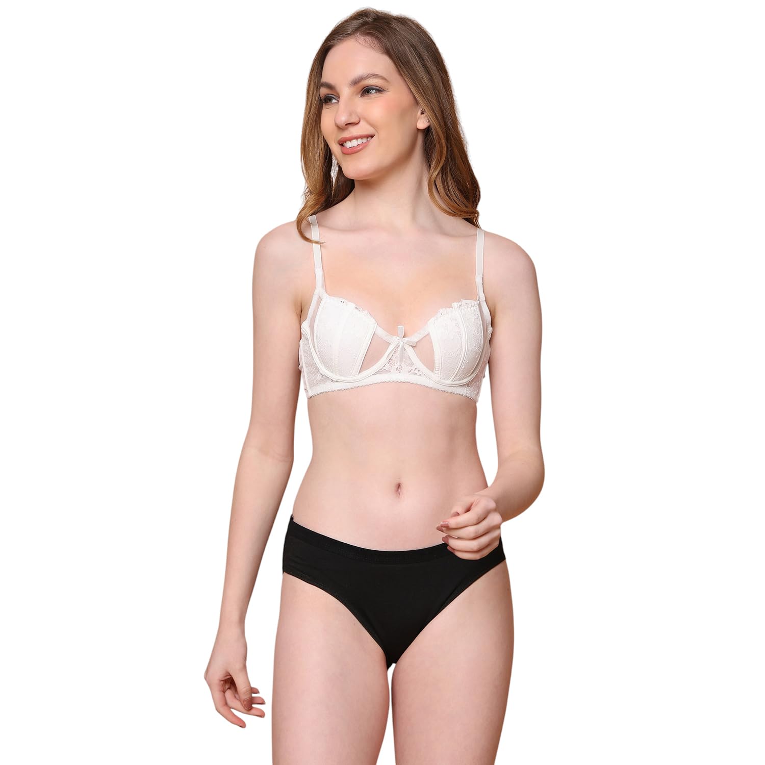 quttos PrettyCat Nano Padded Sexy Transparent Demi Bra Panty Set for Women-picture-15