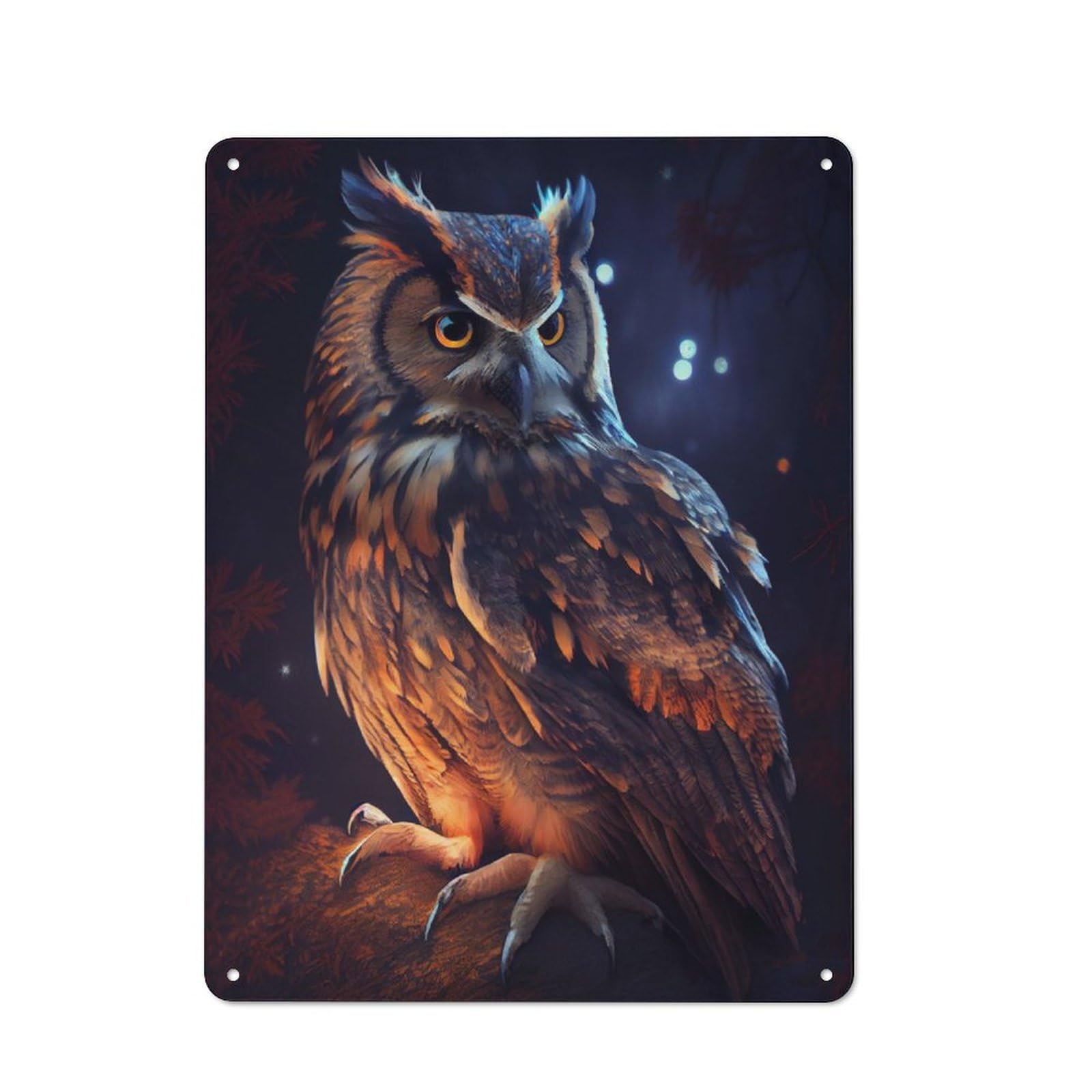 Junmoney Owl Lighting Rustic Tin Sign 40X30cm For Home Bar Wall, For Home Interiors, Feature Walls And Decorative Displays