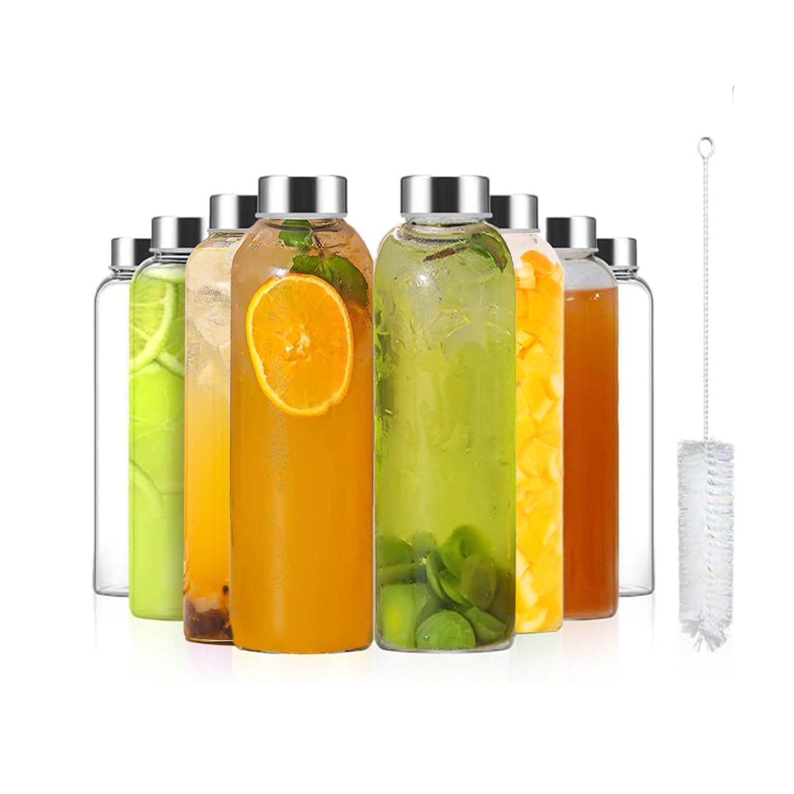 Glass Juice Bottles Water Bottles with Lids 8pcs Glass Juice Bottles 500ml Reusable Drinking Bottle Leakproof Beverage Container Clear Glasses Bottle for Juicing Sauce Jar Hot & Cold Drinks Milk