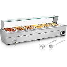 Commercial Food Warmer, 6 * 1/3 Pan Steam Table Food Warmer | 110v 1500w Electric, Stainless Steel Bain, for Parties Restaurants Business