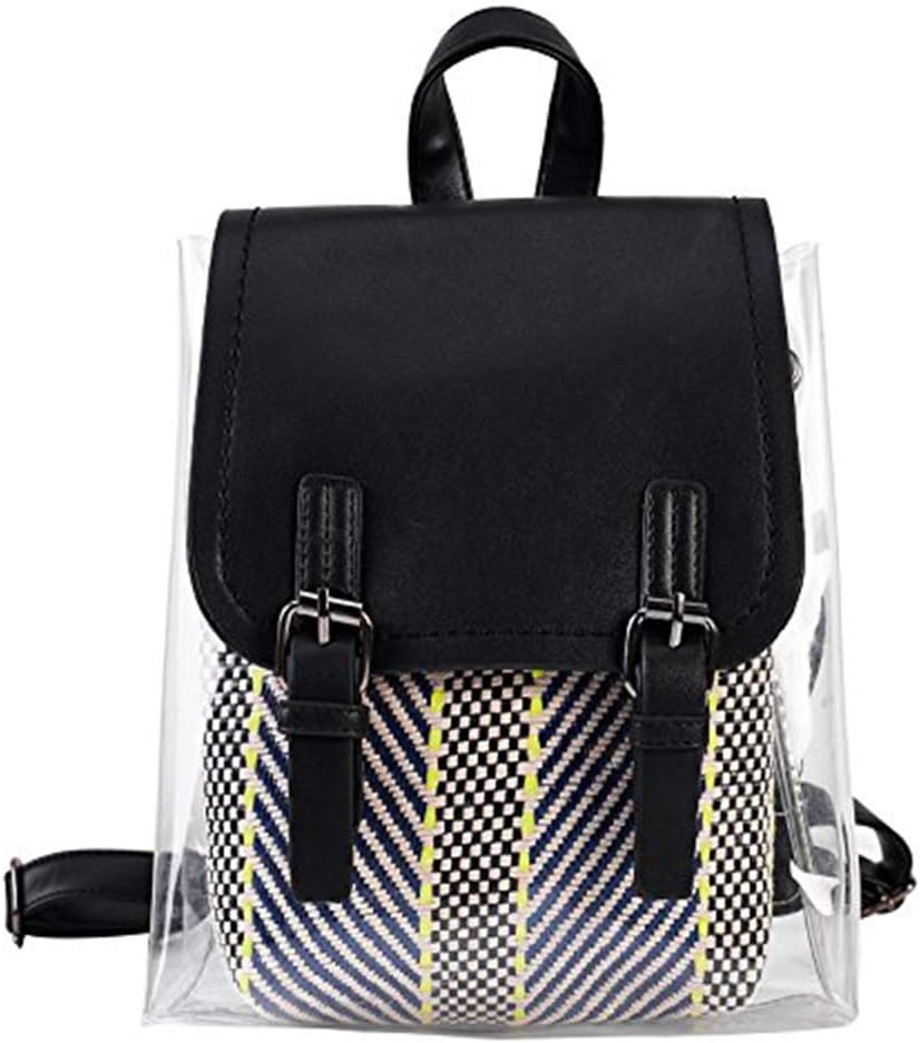 Fashion PVC Backpack Transparent Womens Striped Backpacks Sports Outdoor Clear Bag Multifunction Travel Backpacks Black