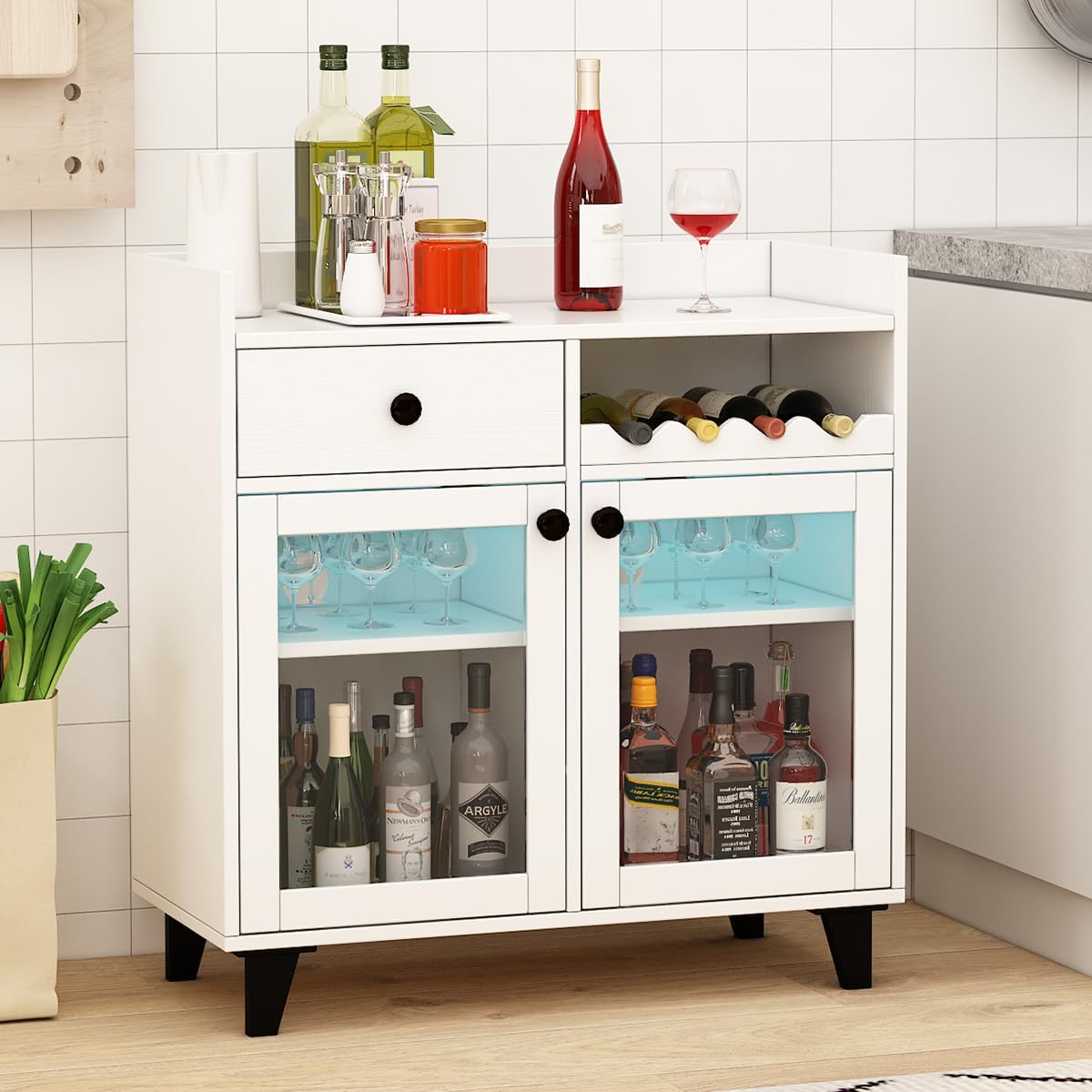 Amazon.com: COCO DESIGN Small Wine Cabinet with Light, Modern Coffee ...