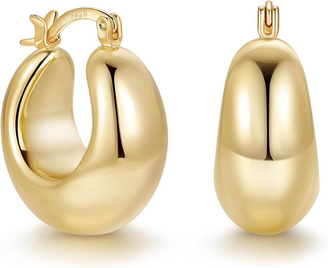 OOOPEL Gold Hoop Earrings for Women,14K Gold Plated Thick Hoop Earrings Hypoallergenic Lightweight Small Chunky Hoops Earrings for Women 22mm 26mm