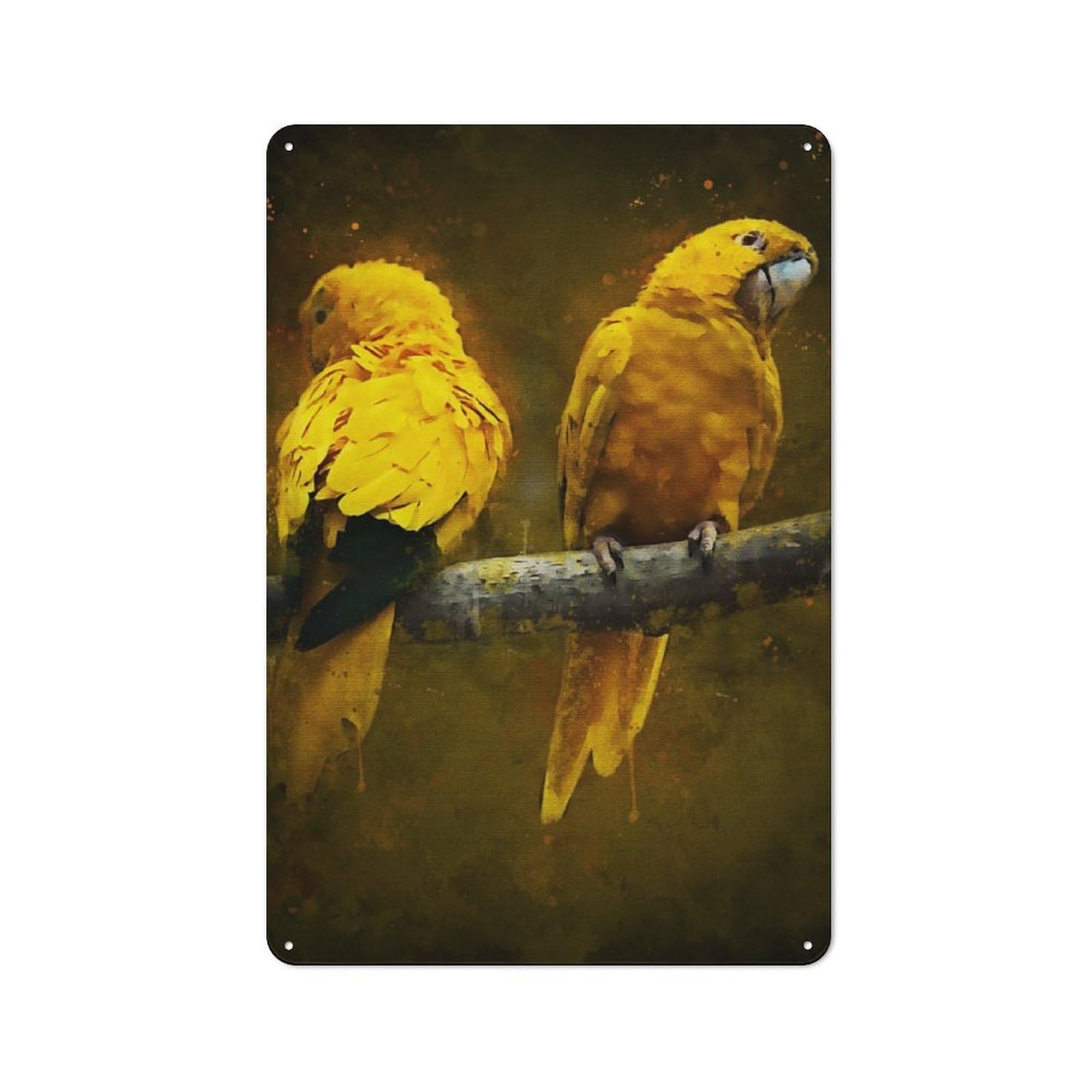 Junmoney Yellow Parrot Smart Tin Sign 30X20cm Featuring Office Wall Decor For Workspace, Cafe, Shop Or Desk Area