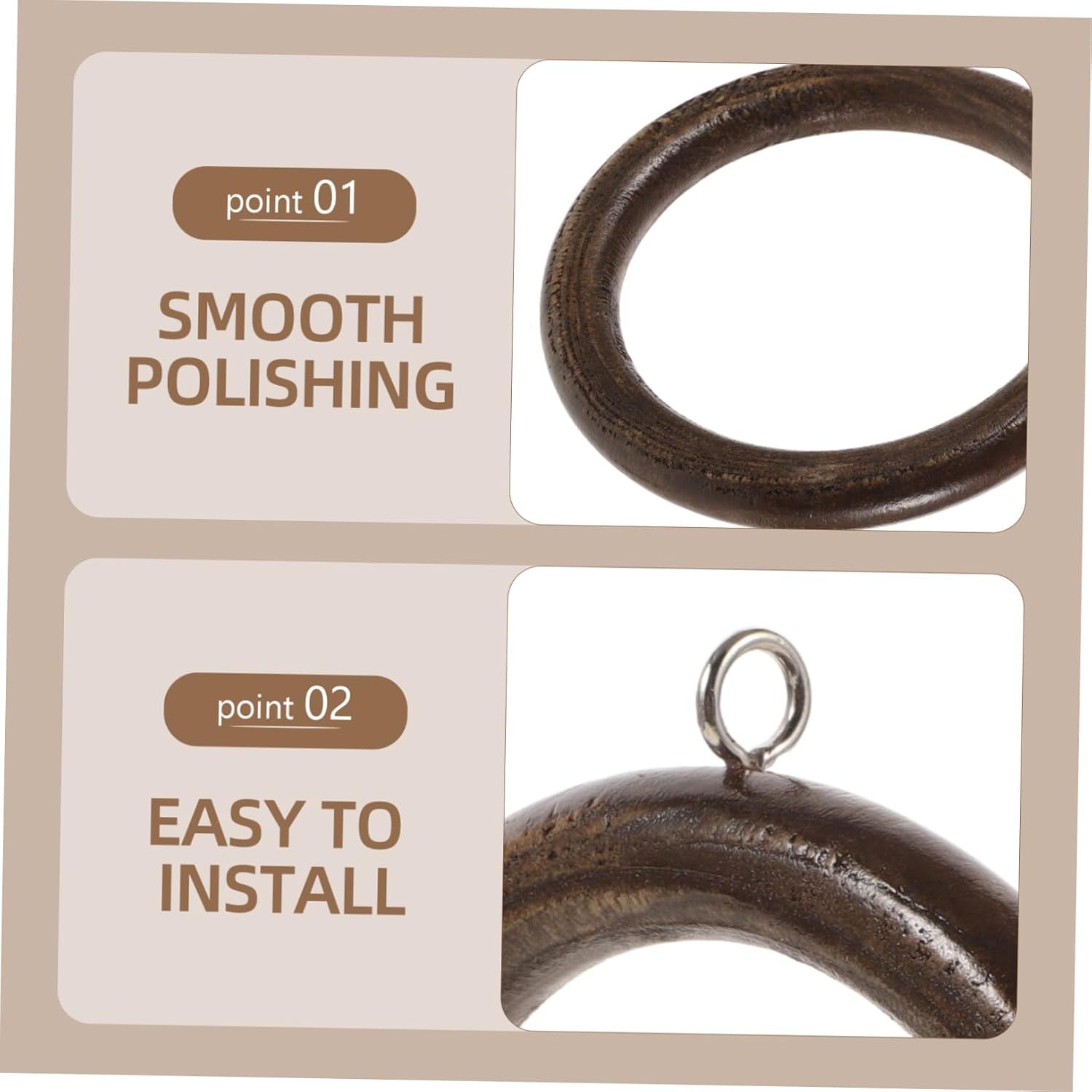 6pcs Natural Wood Curtain Rings Clip Fit for Drapery Rods Roman Rods and Easy to Install and Decorative