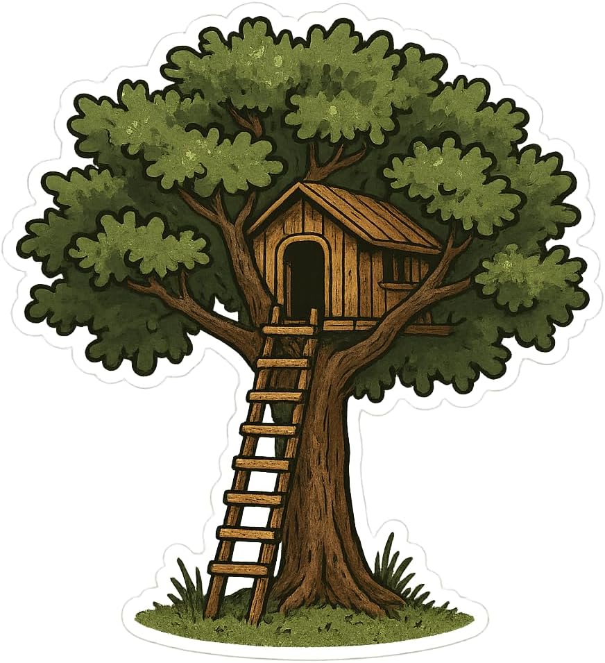 Treehouse Vinyl Sticker - Nature Adventure Decal for Laptops, Water Bottles, and More (3" x 3.25")