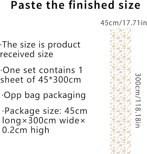 Miniatura 6 de Papel tapiz bohemio de arcoíris de 118.18 x 17.71 pulgadas, papel tapiz de acuarela arcoíris para niños, papel tapiz extraíble autoadhesivo para
