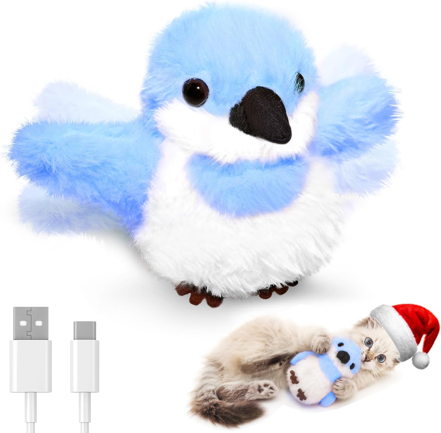 Petbobi Flappy Bird Cat Toy – Realistic Interactive Cat Toy with Sparrow Bird Chirp Tweet Flapping Wings (Non-Flying Design), Rechargeable Motion-Activated Catnip Toys for All Breeds Kittens, Blue Petbobi Flappy Bird Cat Toy – Realistic Interactive Cat Toy with Sparrow Bird Chirp Tweet Flapping Wings (Non-Flying Design), Rechargeable Motion-Activated Catnip Toys for All Breeds Kittens, Blue