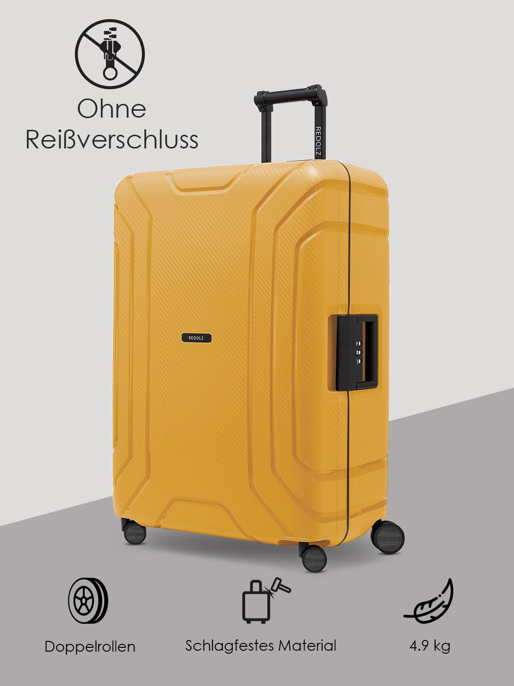 REDOLZ Hartschalen Check-in Koffer ohne Reißverschluss | 3-Punkt-Verschluss-System | Großer XL Trolley 53 x 28 x 75 cm aus hochwertigem Polypropylen Material | 4-Rollen & TSA-Schloss (Essentials 15)