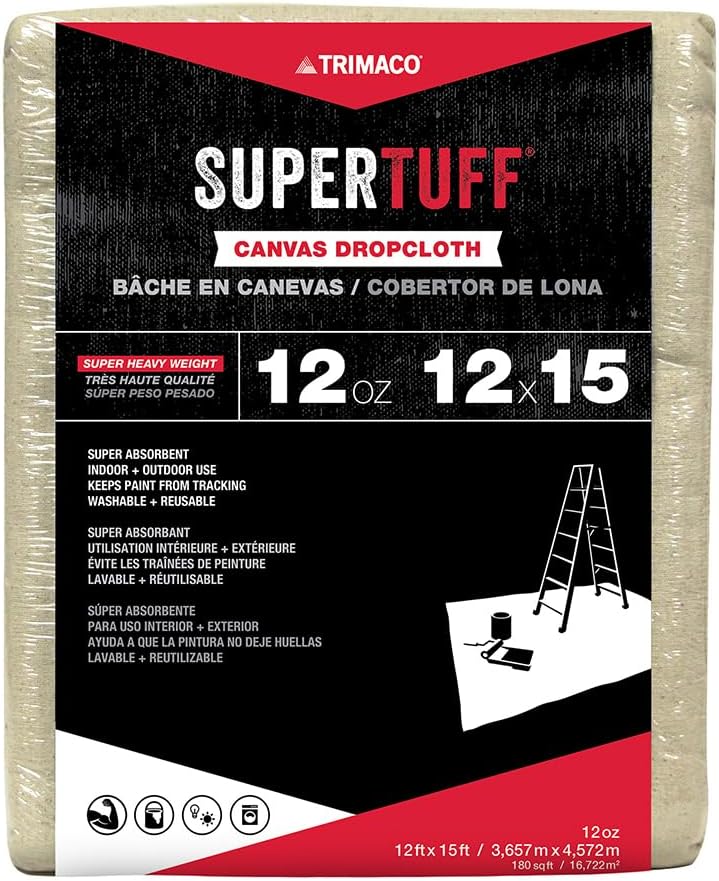 Trimaco SuperTuff 12 oz thick Premium Weight Canvas Drop Cloth, 12-feet x 15-feet