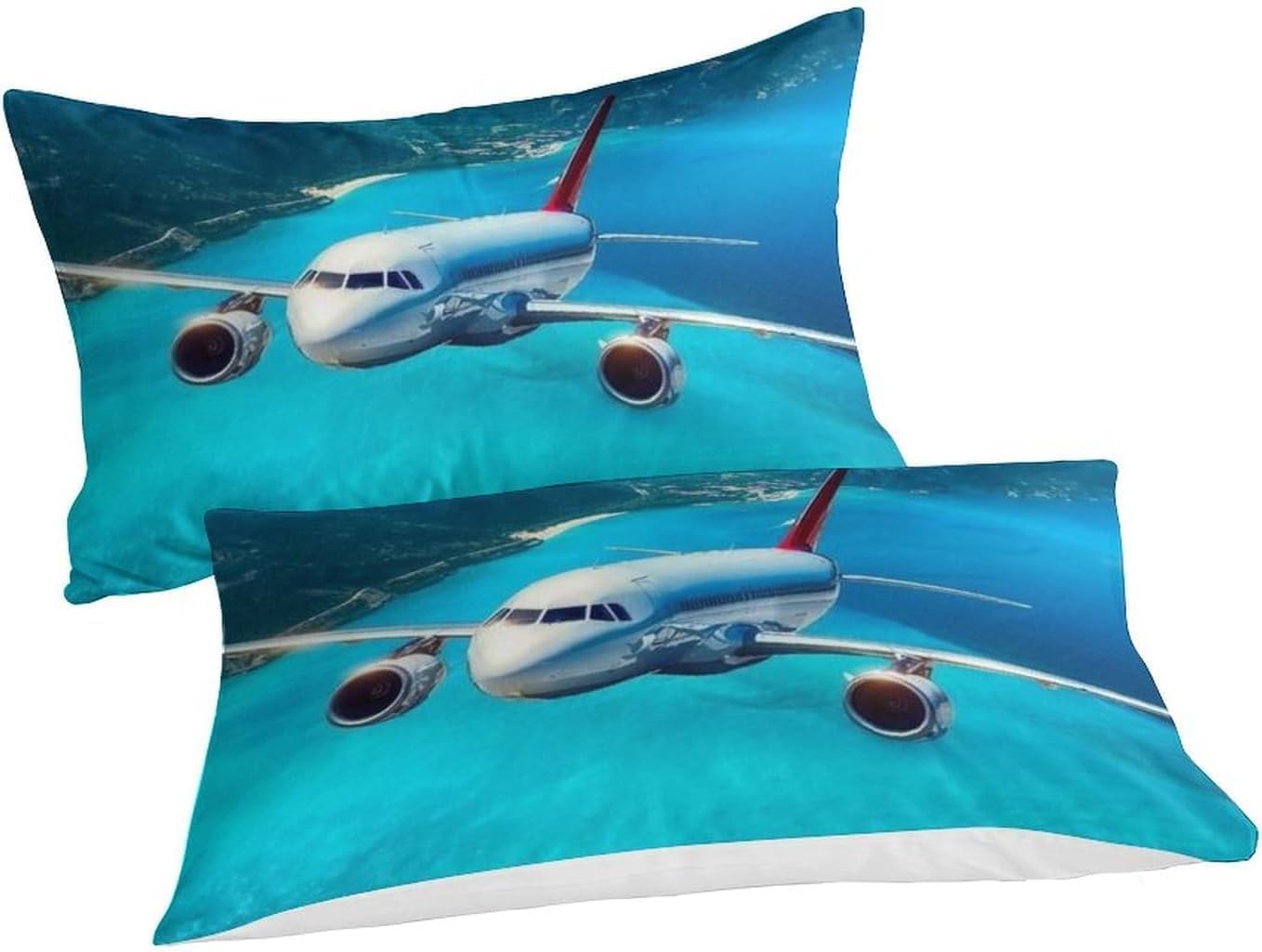 Super King zestaw poszewek na kołdrę, samolot, miękka mikrofibra, nadruk 3D, pejzaż morski, poszewka na kołdrę 260 x 220 cm, z zamkiem błyskawicznym, z 2 poszewkami na poduszki 50 x 75 cm g.6540