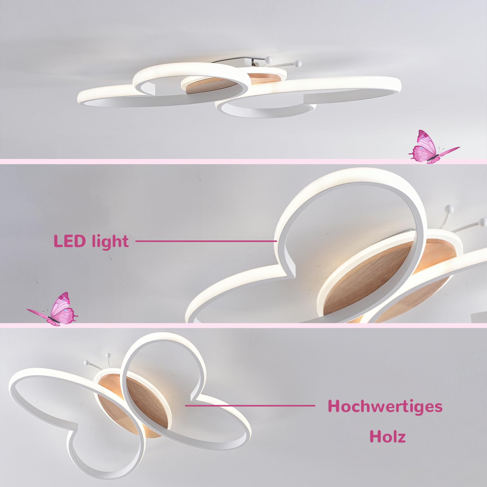 38CM Plafoniera Cameretta Bambini Lampadario, 40W Farfalla Cameretta Plafoniera Led Soffitto con Telecomando con Funzione di Luce Notturna, Lampade a Soffitto Cameretta Bambina camera