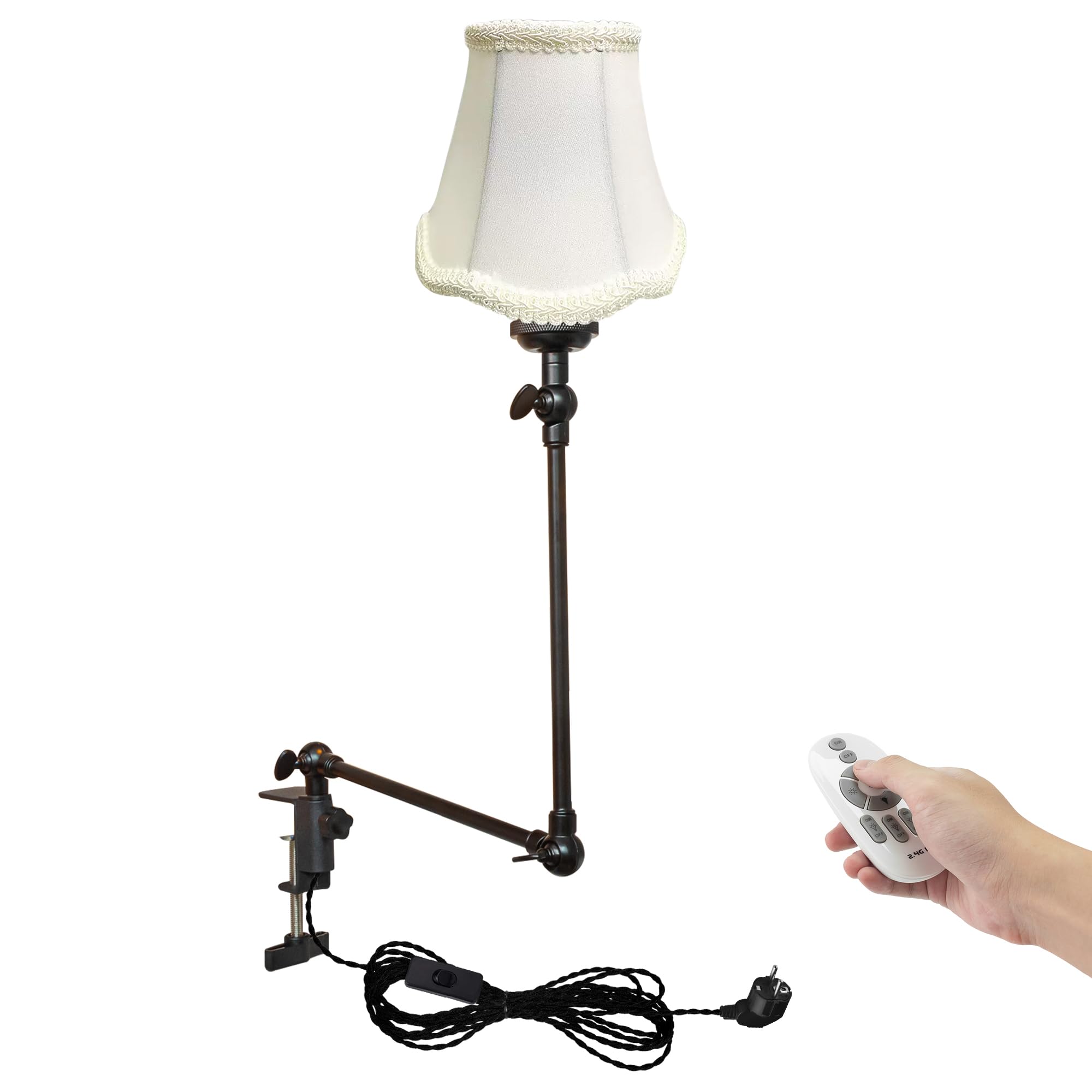 Klemmleuchte mit Fernsteuerung,1 Packung Leselampe mit 2,5 m Kabel, Dimmbar Nachttischlampe,Augenpflege Schreibtischlampe für Büro Heimgebrauch, E27 Lampenhalterung - DZ0330/4