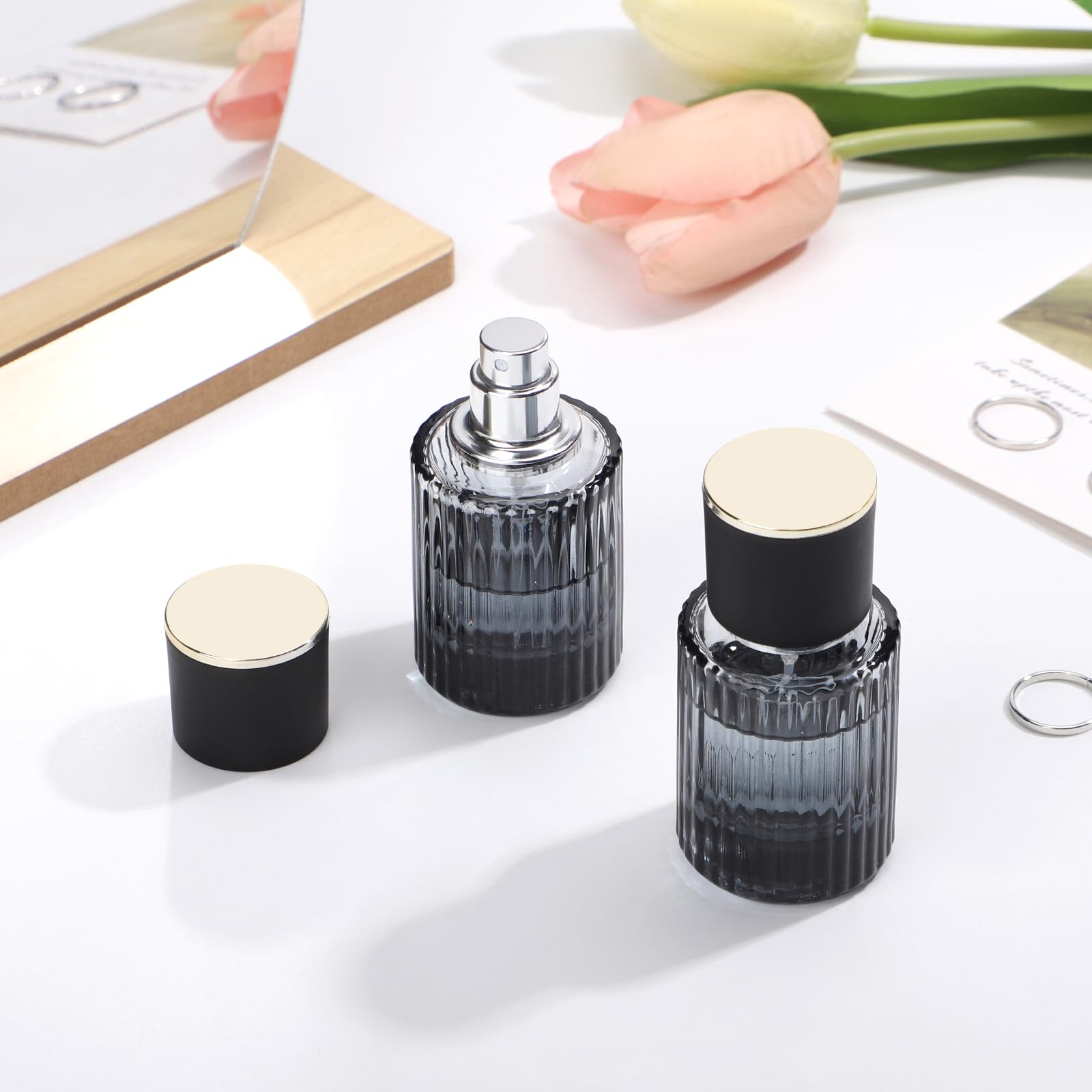 Segbeauty Boccette Profumi Vuoti, 4 Pezzi 30ml Porta Profumo da Borsetta, Vaporizzatore Vetro Ricaricabile, per Data Festa, Viaggi (Gradiente Nero)