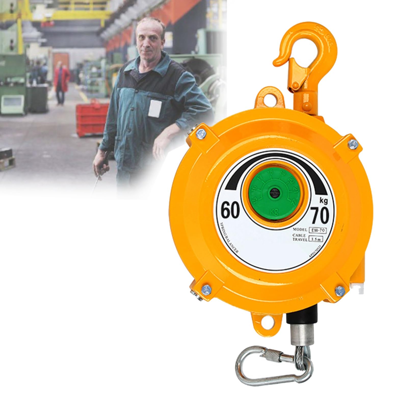 UZAMIRLEX Spring Balancer, Retractable Spring Balancer 1.5m Wire Rope Hook Load Range 1-200kg For Automotive Workshop(60-70kg)