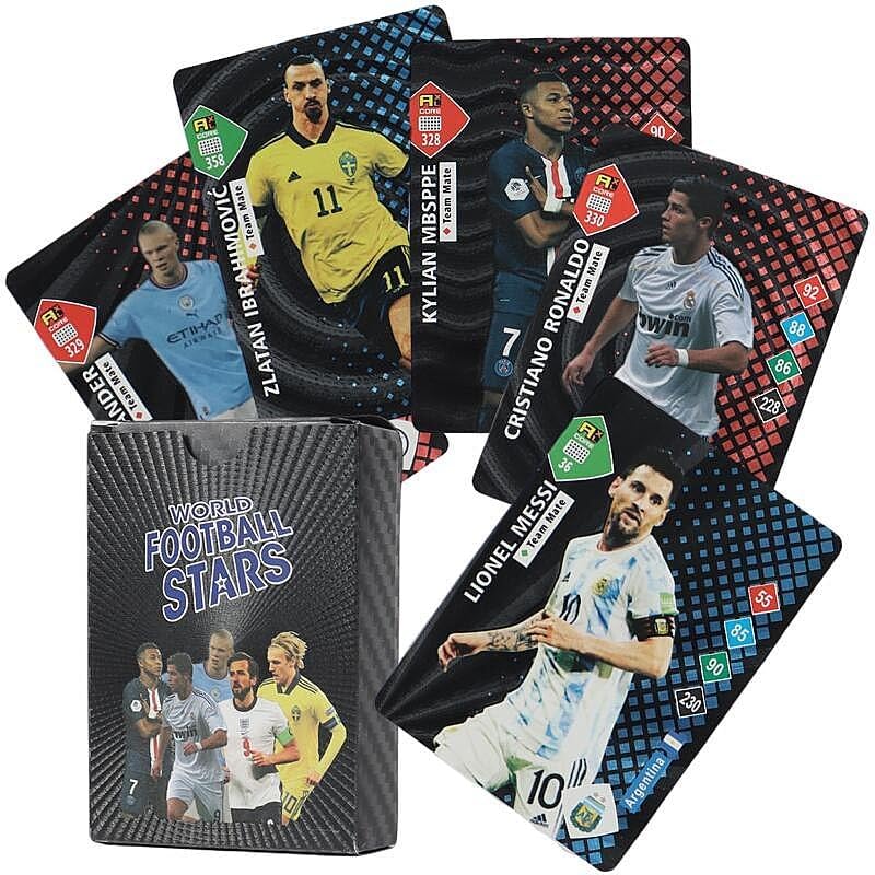 Image of Champions League Football Collector Cards - 55 PCS Unofficial Trading Card Game Pack For Kids & Fans | Soccer Cards For Boys, Girls, Gifting (Football Black)
