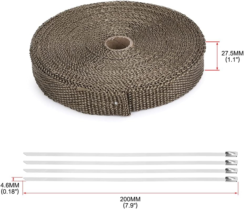 1"/25MM 15M Titanium Exhaust Header Pipe Heat Wrap Tape with Locking Ties Thermal Protection Roll Shield Car Accessories