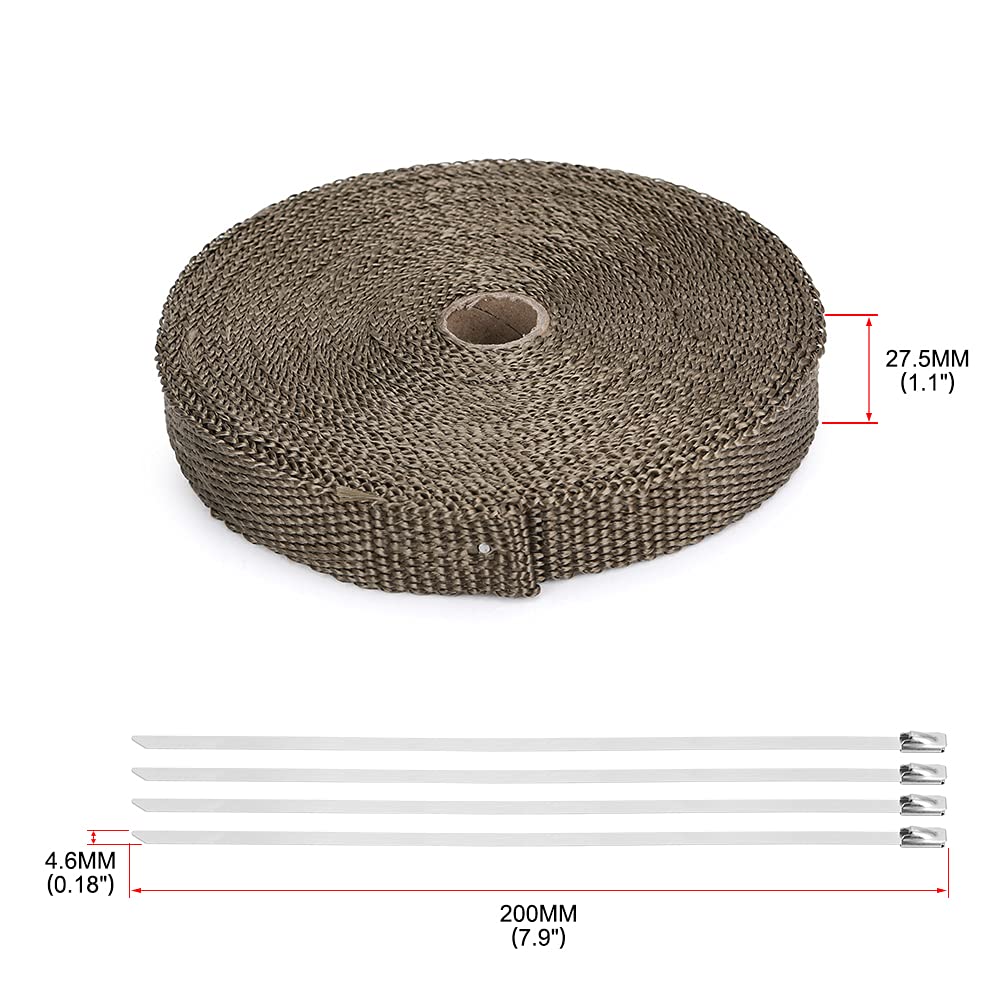 Benda Termica Per Scarico Marmitta 25MM 15M Titanio Tubo di Scarico Collettore Calore Nastro Avvolgente Con Fascette Bloccaggio Protezione Termica Roll Shield Accessori Auto