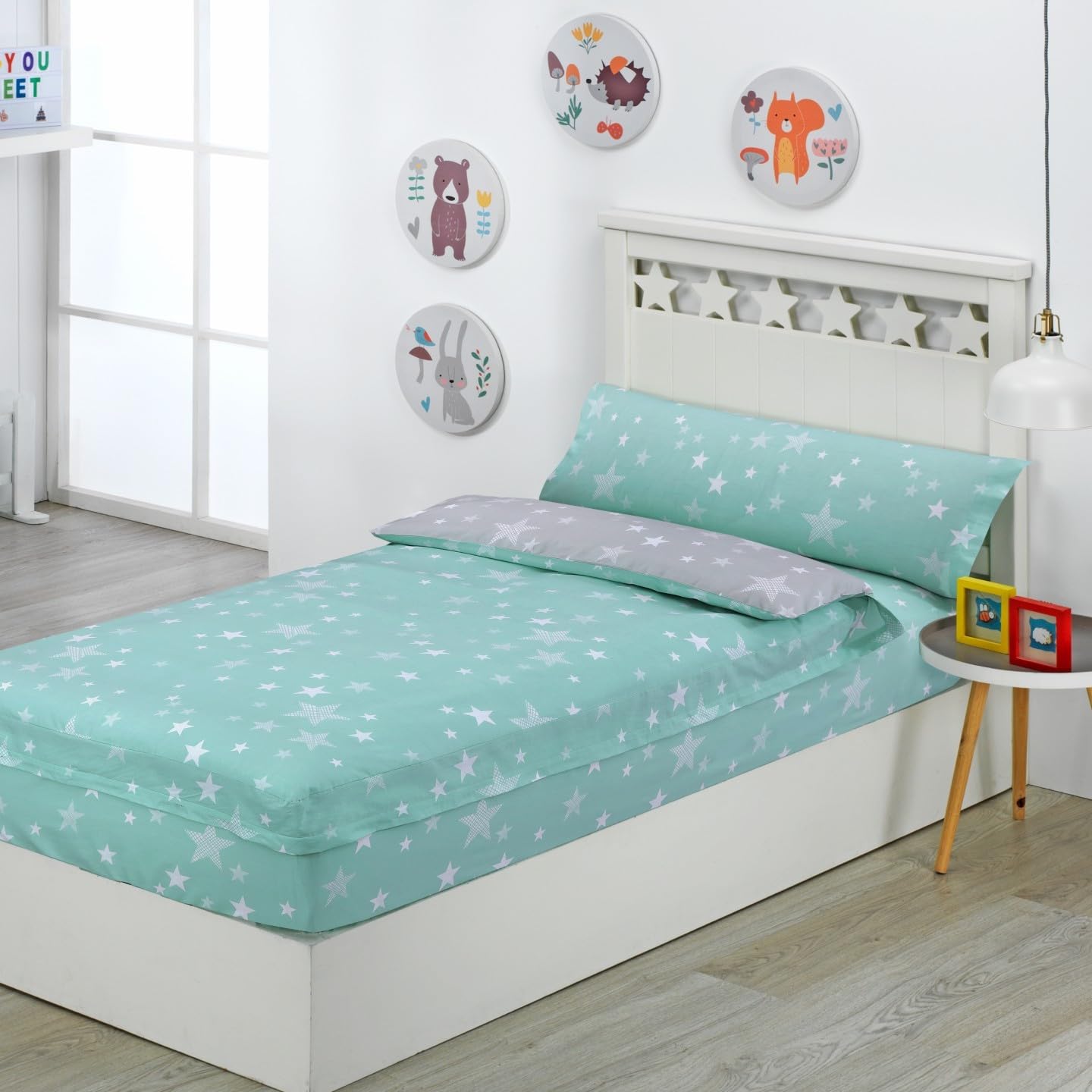 DHESTIA HOME Saco Nordico 4 Estaciones Bajera Ajustable con Cremallera y Fuelle Stars Agua Color Agua Talla Cama 90