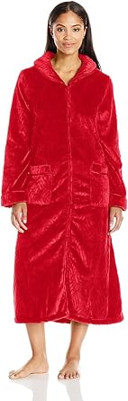 Aria Womens Long Sleeve Long Textured Chenile Zip Front Robe